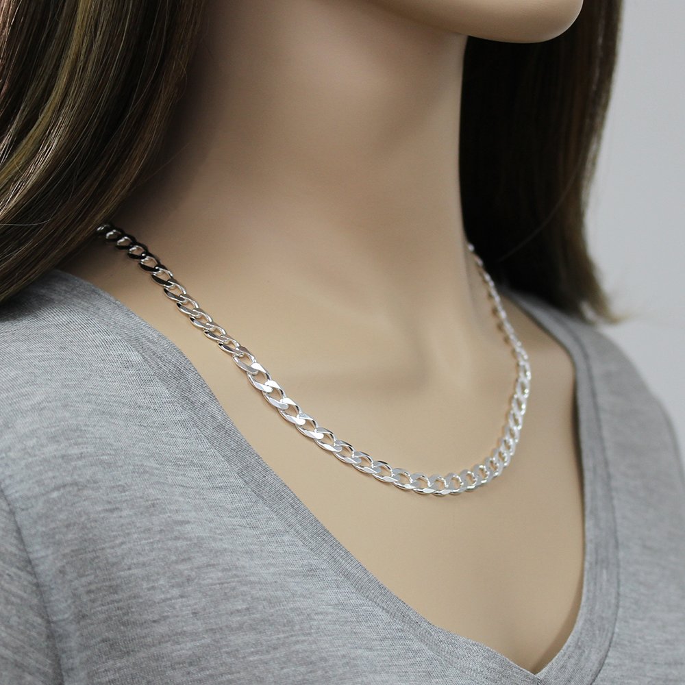 Sterling Silver 7mm Solid Curb Chain Necklace for Women & Men - 925 Silver Chunky Link Necklace (8-30 Inch) - Perfect for Layering, Gifts, and Everyday Wear