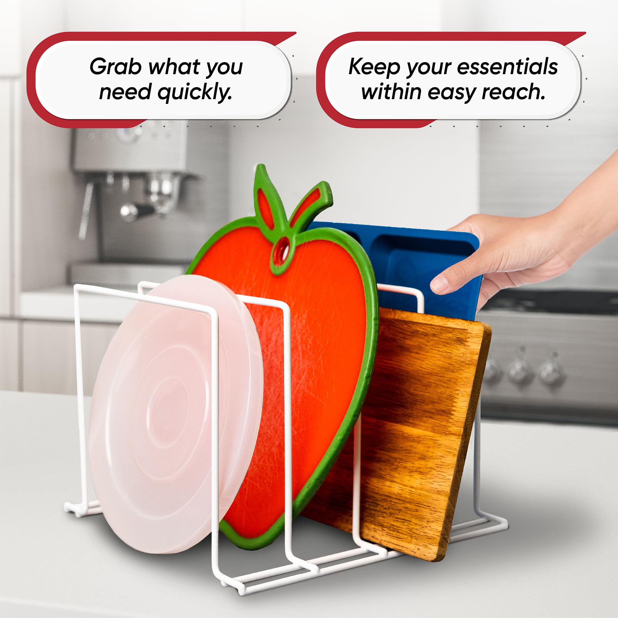 **Adjustable Under Cabinet Pot and Pan Organizer - 4 Divided Slots for Pots, Pans & Lids - Space-Saving Kitchen Storage for Cutting Boards & Cookware - Perfect for Small Kitchens & Cluttered Cabinets**