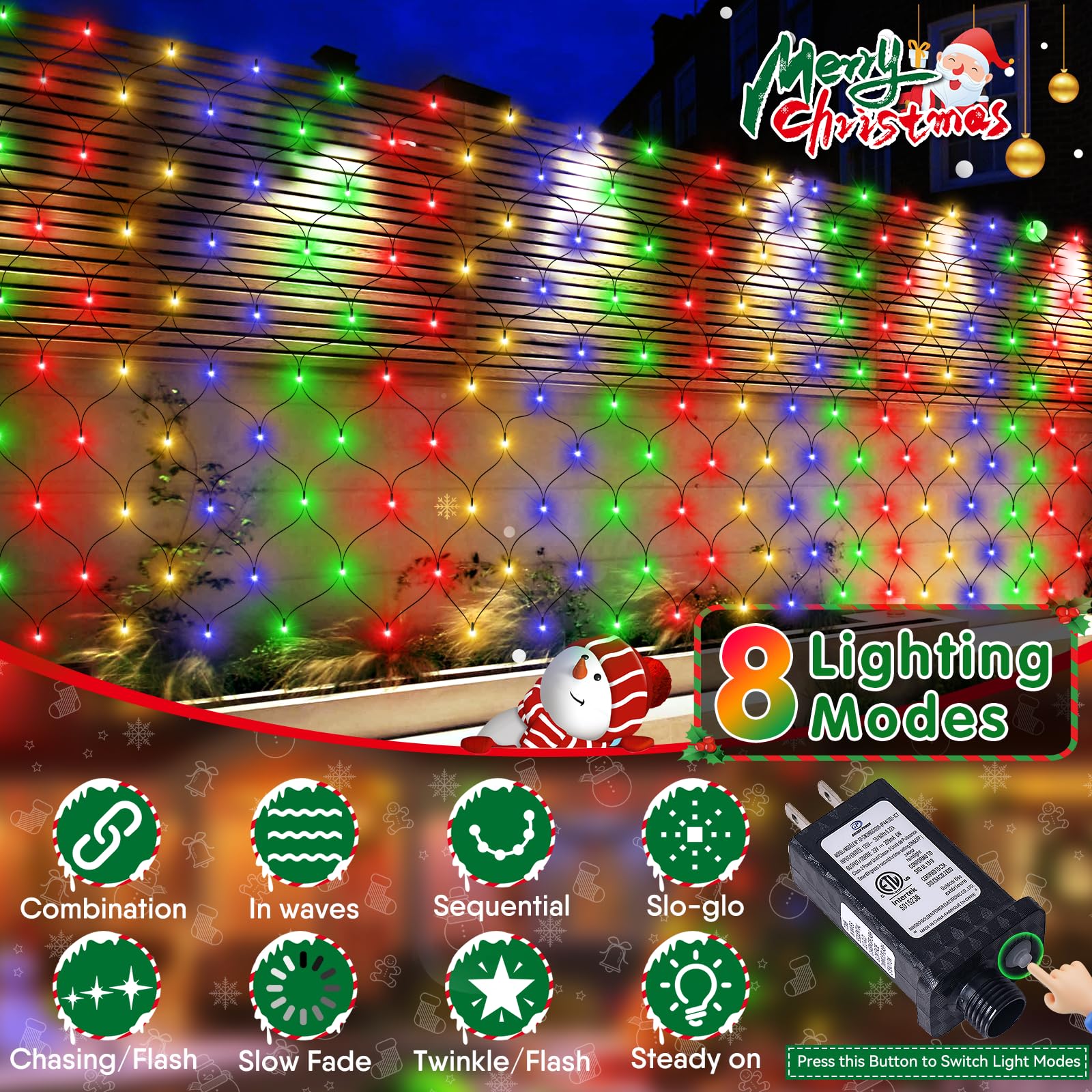 Hezbjiti 4-Pack Christmas Net Lights - 280 LED Outdoor Waterproof Mesh Lights (9.8FT x 6.6FT) with 8 Lighting Modes, Green Wire for Bushes, Trees, Lawn, Yard & Garden Decor - Perfect for Holiday, Party & Christmas Decoration