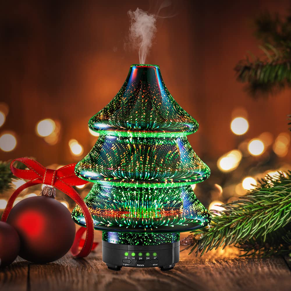 BHeadCat 90ML Ultrasonic Essential Oil Diffuser - Christmas Tree Shape Aroma Humidifier with Cool Mist, BPA Free, Auto Shut-Off & Night Light | Perfect for Aromatherapy, Yoga, Bedroom, Office & Holiday Decor