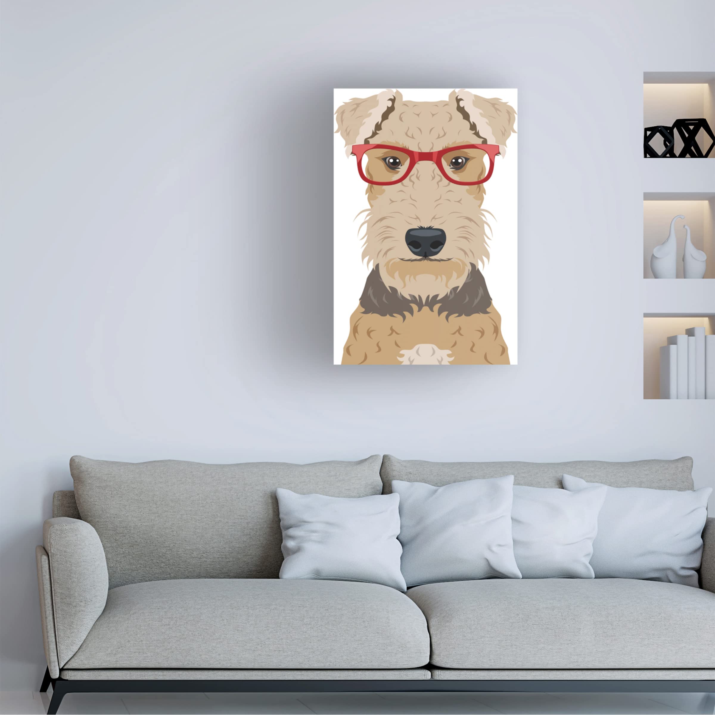 Trademark Fine Art 'Airedale Terrier Wearing Hipster Glasses' Canvas Wall Art Print - Funny Dog Portrait Decor for Living Room, Bedroom & Office