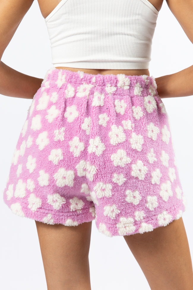 Front Runner Women's Purple Floral Sherpa Pull-On Shorts - Cozy Fleece Lined Winter Lounge Pants for Home, Travel & Casual Wear