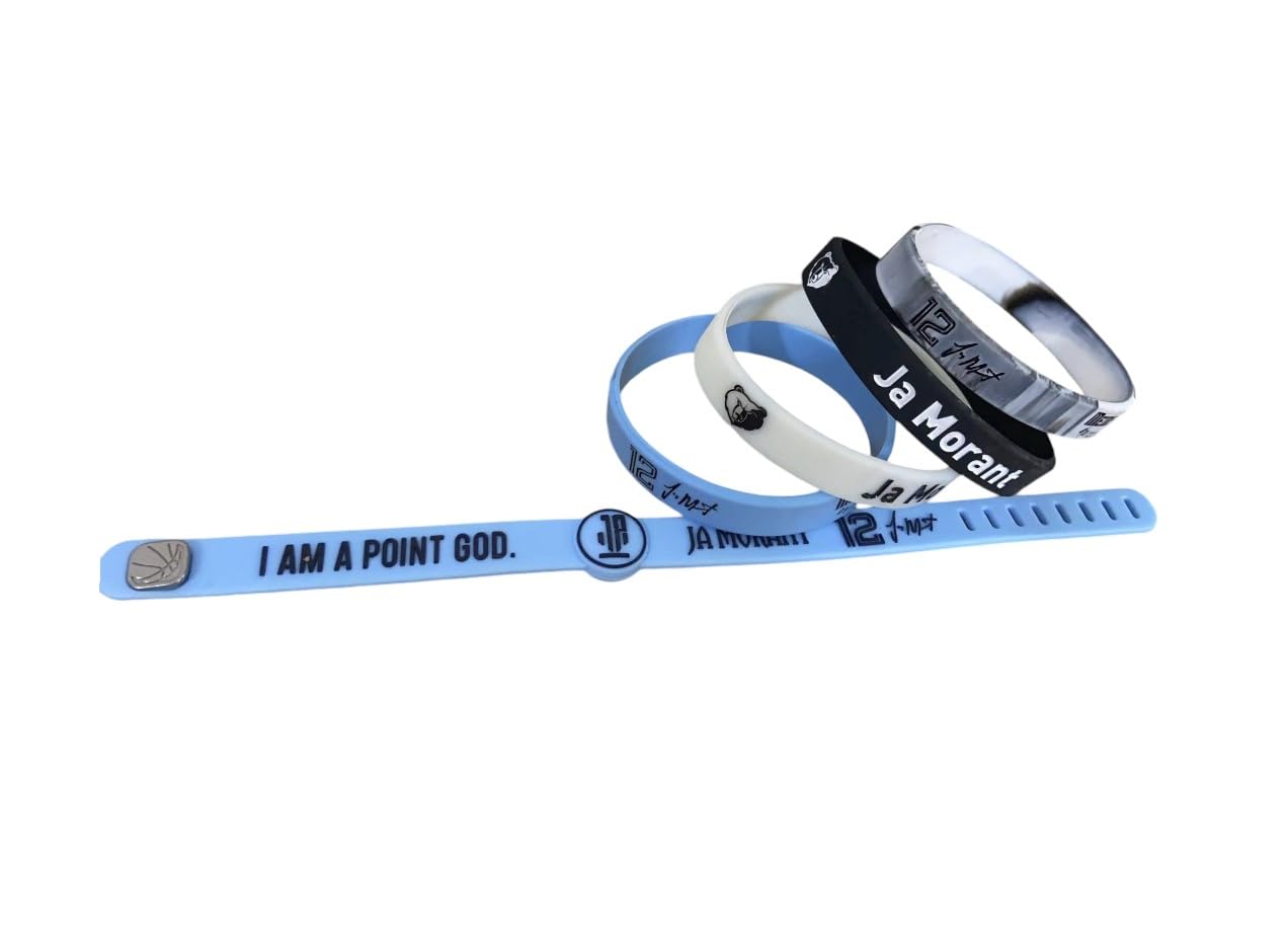 5-Pack Ja Morant #12 Basketball Silicone Wristbands - Adjustable Sports Wristbands for NBA Fans - Perfect Basketball Fan Gift & Training Accessory (Blue) - Great for Games, Workouts & Showing Team Spirit