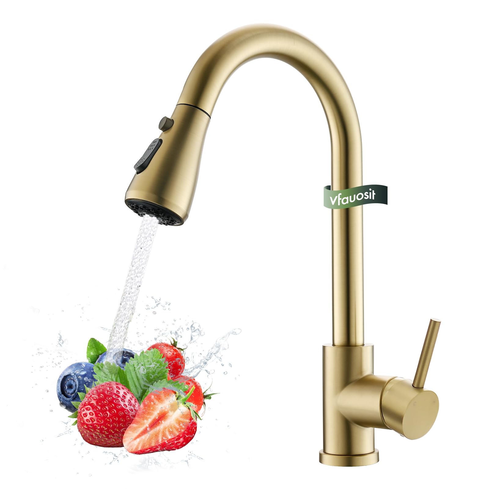 Premium Brushed Gold Single Hole Kitchen Faucet with Pull Down Sprayer - Stainless Steel Gooseneck Design for Modern Farmhouse, RV, Camper & Commercial Sinks - Perfect for Bar Prep, Dishwashing & Small Space Kitchens