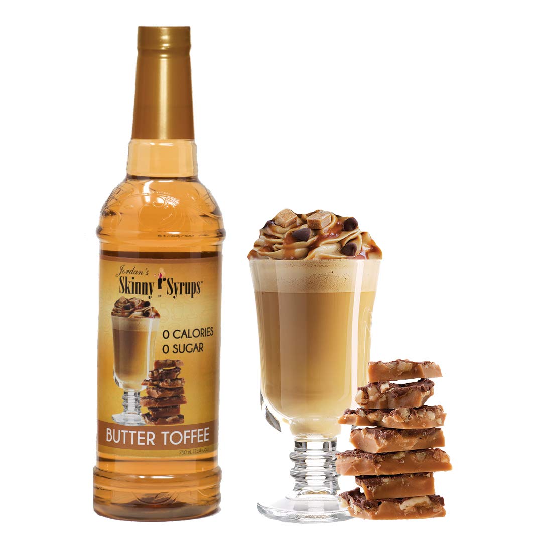 Sugar Free Jordans Skinny Traditional Syrups - 2 Bottles (750ml Each) Butter Toffee Flavor | Perfect for Coffee, Desserts & Cocktails | Low Calorie Sweetener for Healthy Lifestyle