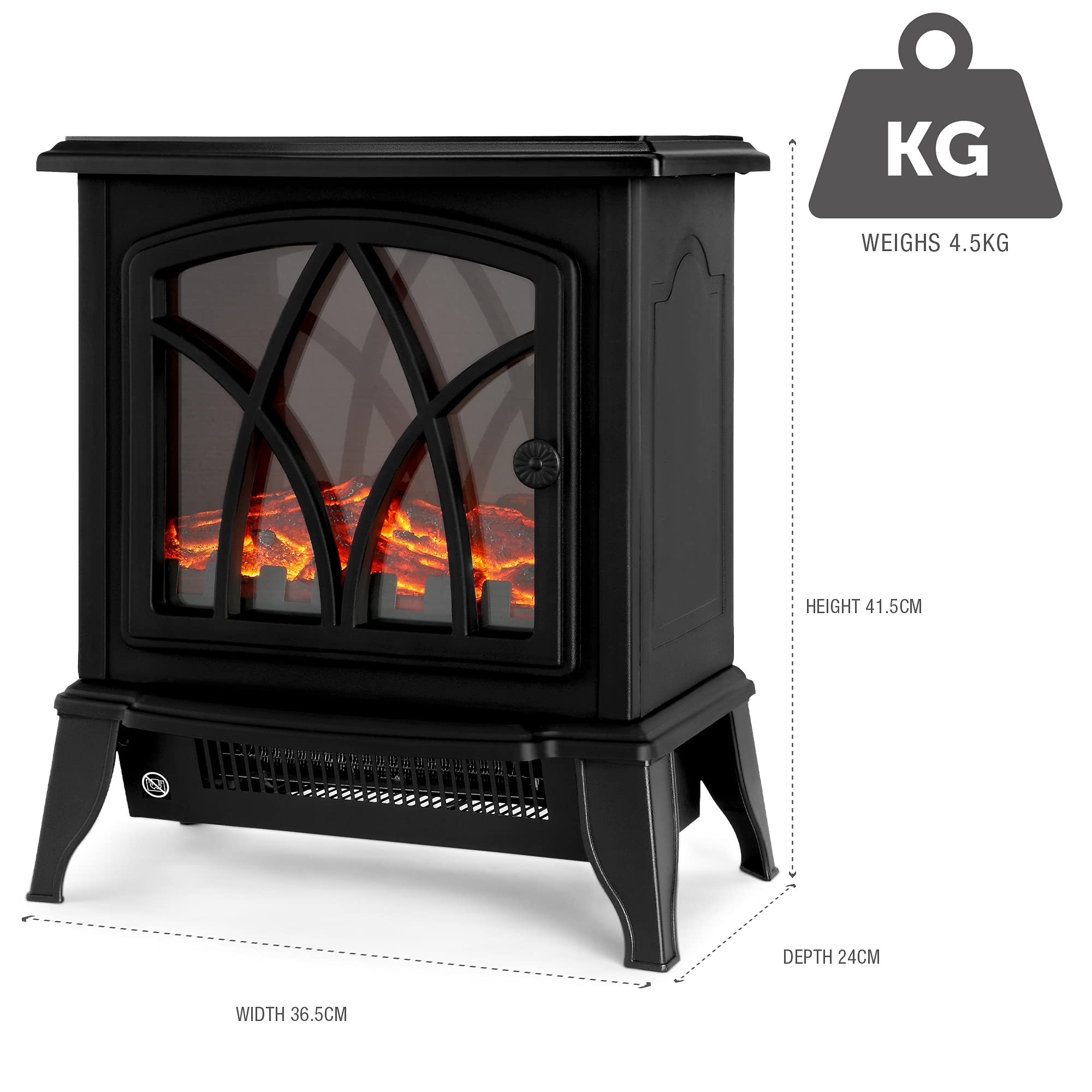 NETTA 2000W Electric Fireplace Stove Heater with Realistic Flame Effect - 2 Heat Settings, Adjustable Thermostat, Portable Freestanding Design - Black Wood Burner Style - Perfect for Living Rooms, Bedrooms & Home Decor