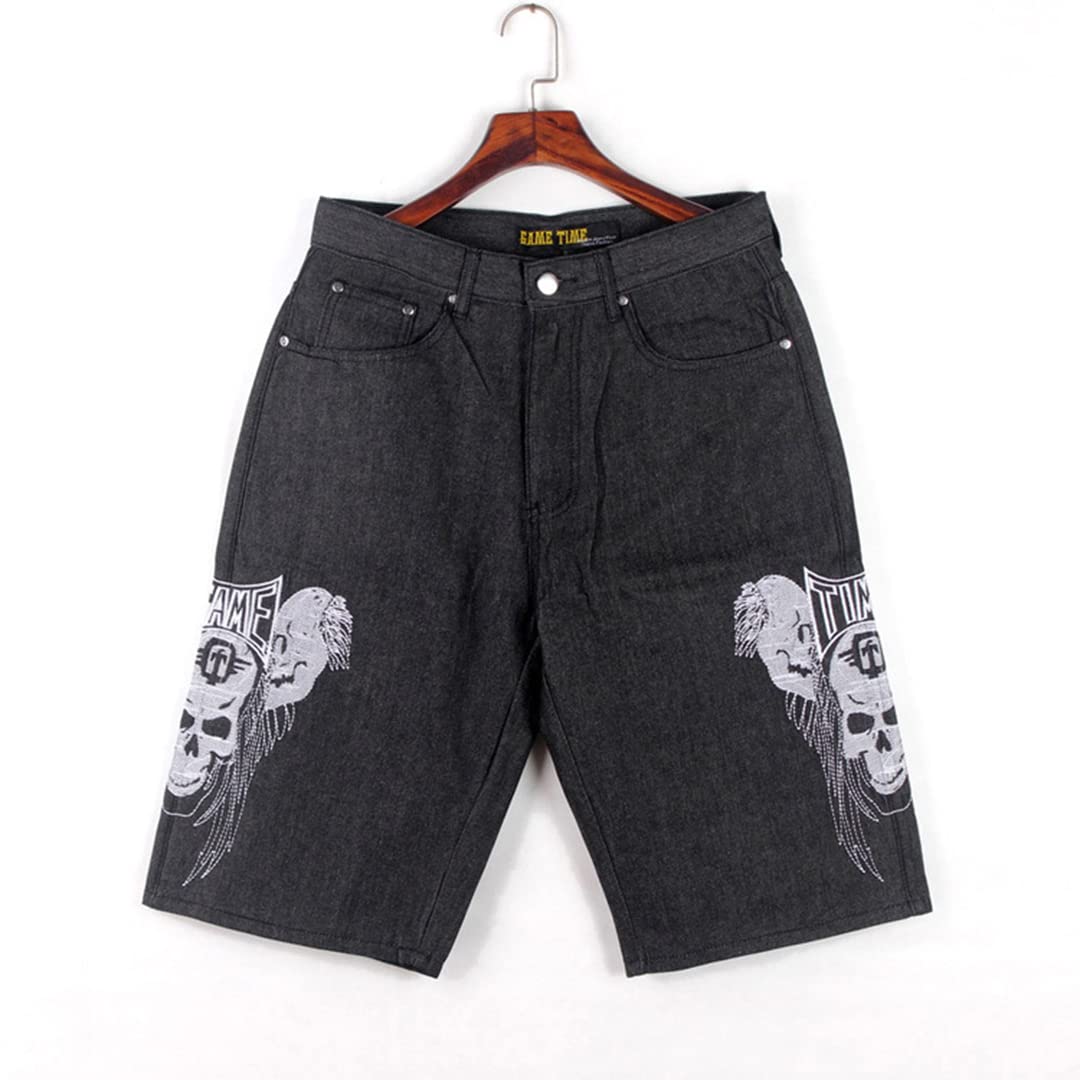 XYGJZ Men's Baggy Jean Shorts with Embroidery - Loose Comfortable Denim Shorts for Skateboarding | Casual Summer Wear & Street Style Outfits