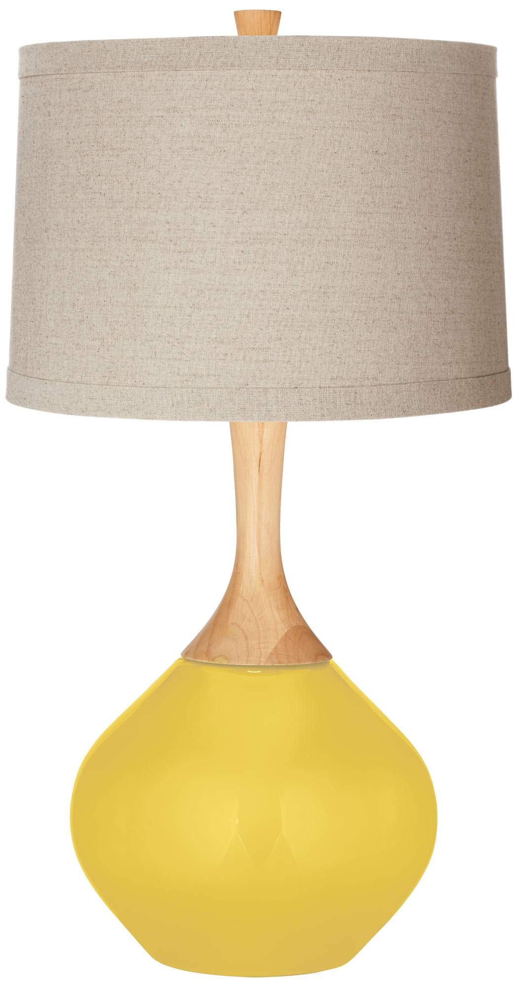 Color + Plus Lemon Zest Natural Linen Drum Shade Wexter Table Lamp - Modern Home Decor for Living Room, Bedroom & Office Lighting