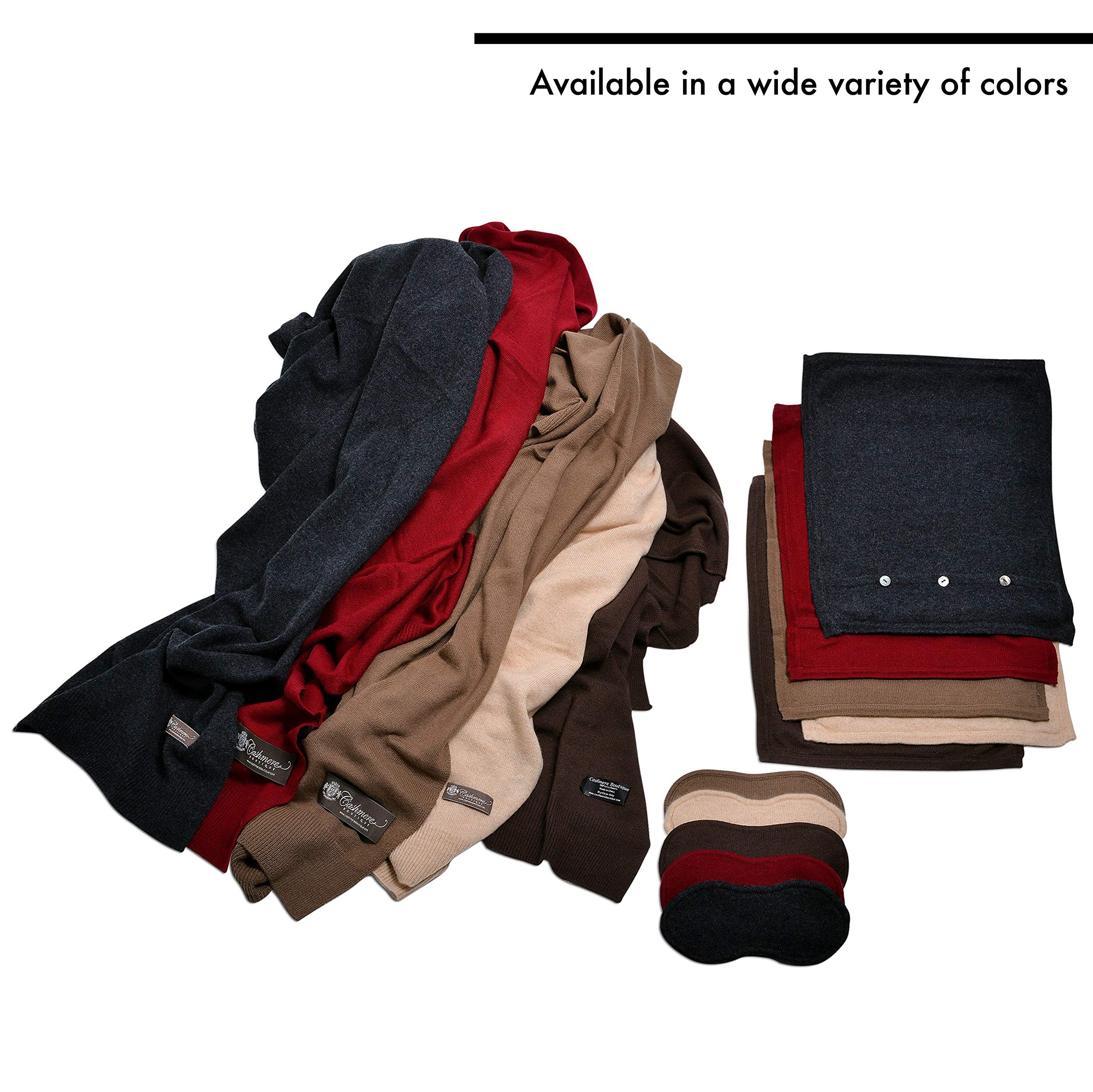 Luxury 100% Pure Cashmere Travel Set - 3-in-1 Soft Cashmere Blanket, Sleep Mask & Pillow Case for Airplane, Car & Home - Premium Winter Accessories Gift for Women & Men