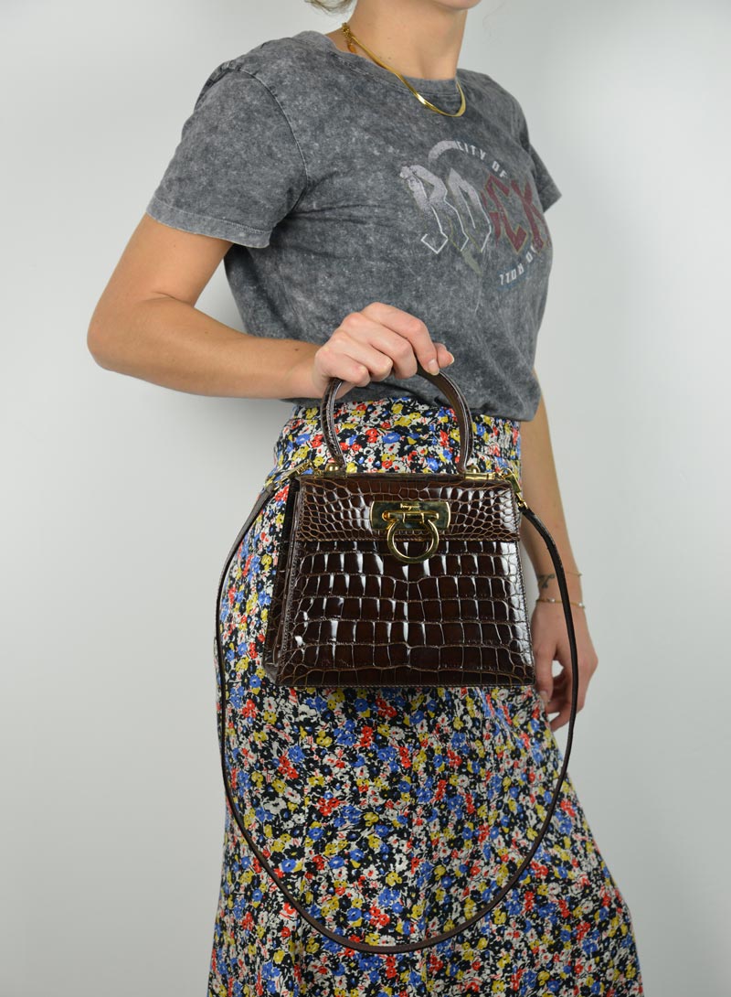 Ferragamo Brown Coco Leather Iconic Bag - Luxury Handbag for Women, Perfect for Office, Parties & Everyday Use