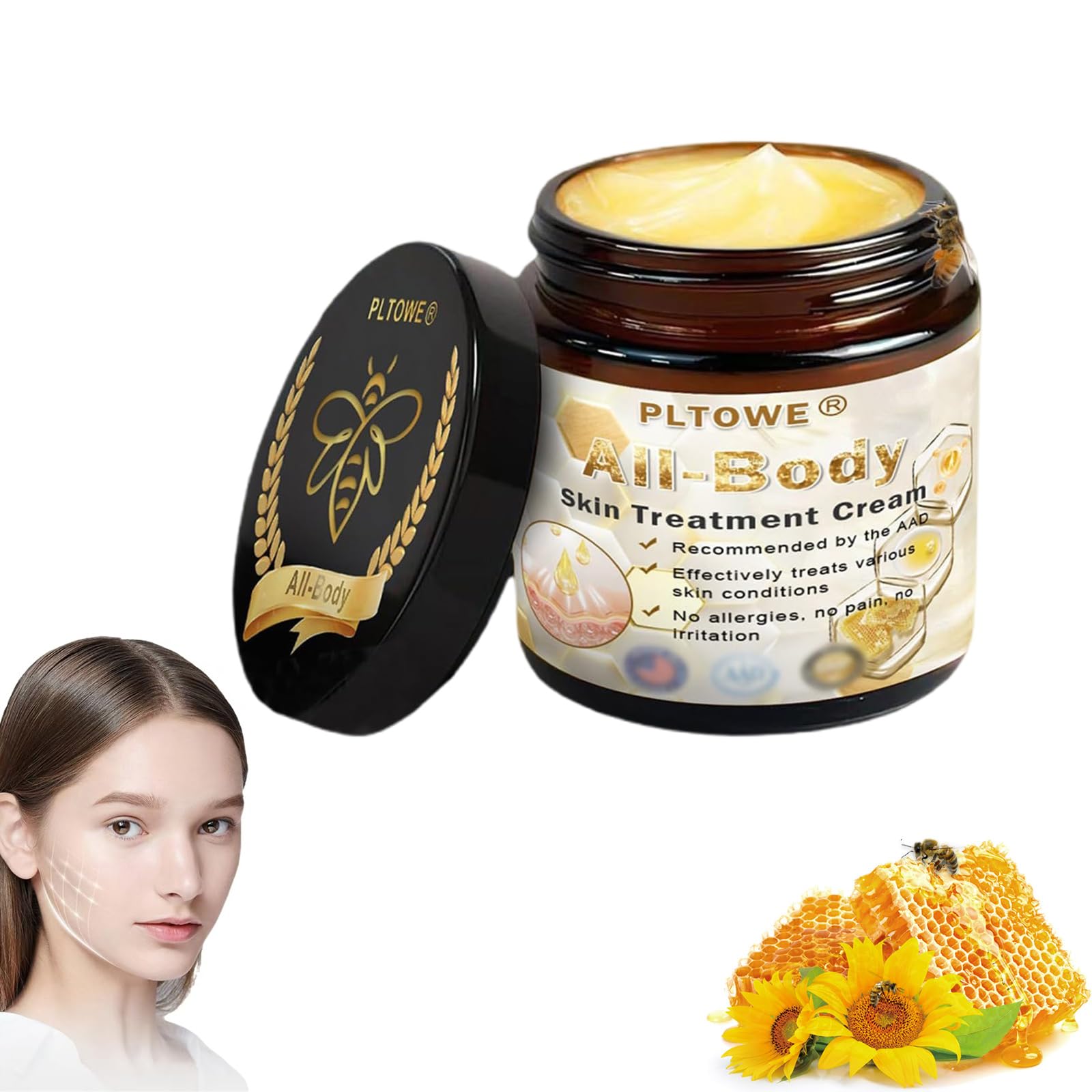 PLTOWE Bee Venom Cream - Powerful All-Body Skin Treatment & Moisturizing Face Lotion for Dry, Sensitive & All Skin Types | Anti-Aging, Wrinkle Reduction & Deep Hydration | Day & Night Use for Face, Hands & Body