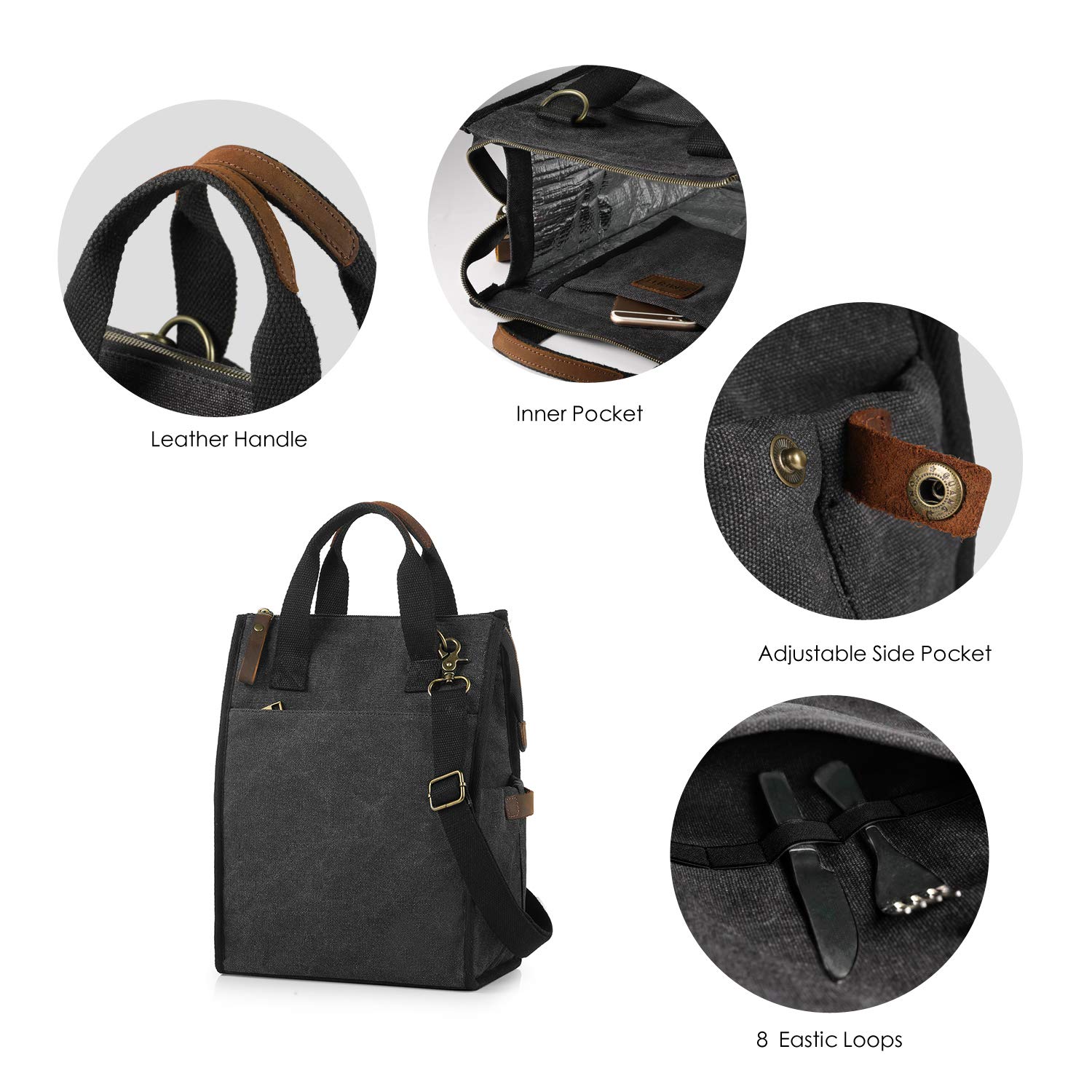 SMRITI Insulated Reusable Lunch Bag for Women & Men - 9.6L Leakproof Thermal Tote with Shoulder Strap - Perfect for Work, Office, School, Picnic, Beach & Travel (Dark Grey)