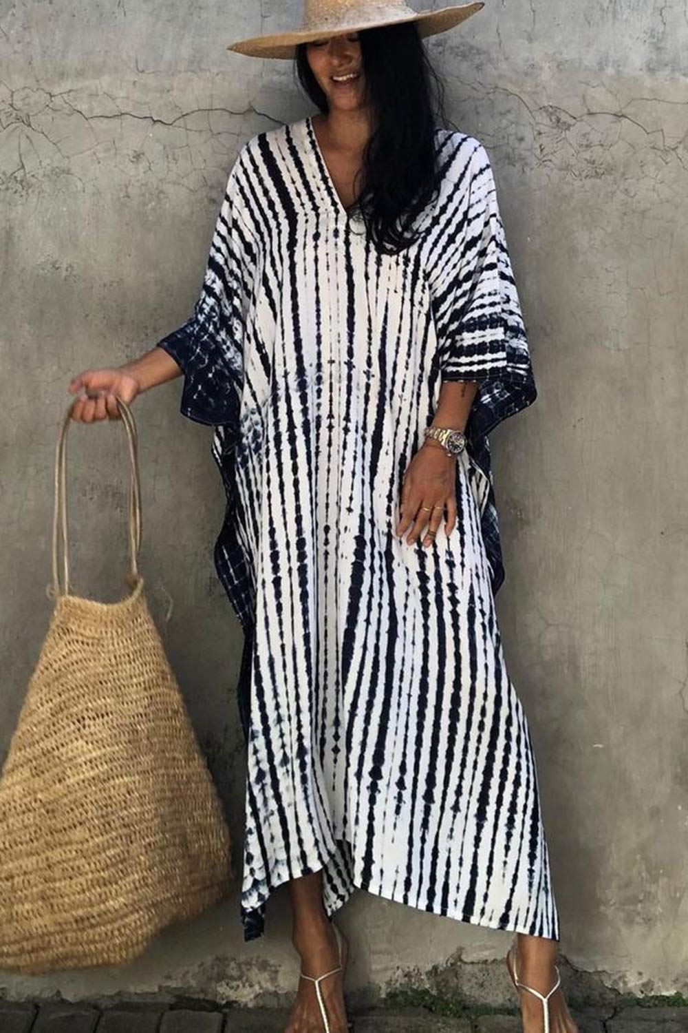 Long Kaftan Bohemian Kimono Maxi Nightgown Beach Cover Up Dress for Women - Elegant Loungewear & Summer Vacation Outfit
