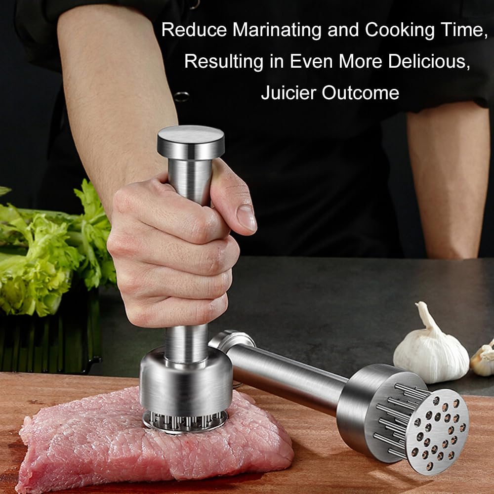 Premium Stainless Steel Meat Tenderizer Tool with 21 Sharp Needles - Perfect for Steak, Beef, Chicken & Pork - BBQ & Marinating Essential - Compact Meat Grinder for Home Kitchen & Outdoor Cooking