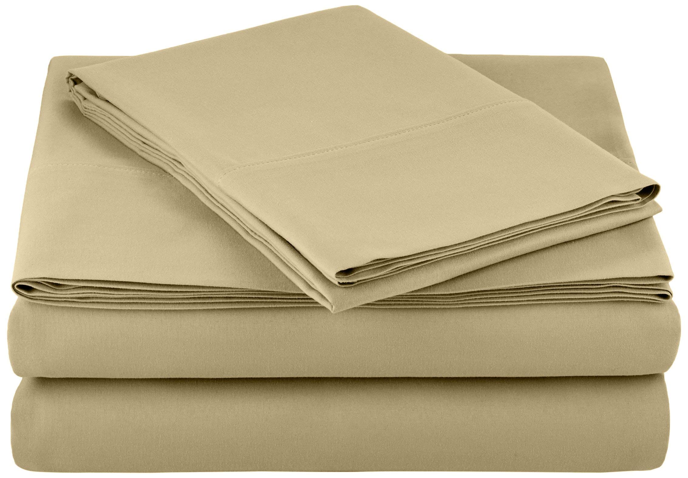4 Piece Twin XL Bed Sheet Set - 600 Thread Count 100% Long Staple Cotton, Olive Green - Ultra Soft Single Ply Yarns, Deep Pocket Fits Mattress Up to 15