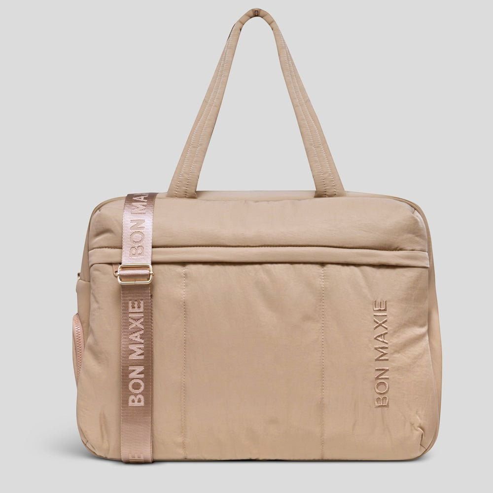 Large Weekender Nylon Duffel Bag for Travel & Gym - Lightweight Carry-On Duffel with Multiple Pockets - Perfect for Weekend Getaways, Business Trips & Sports Gear (Tan)