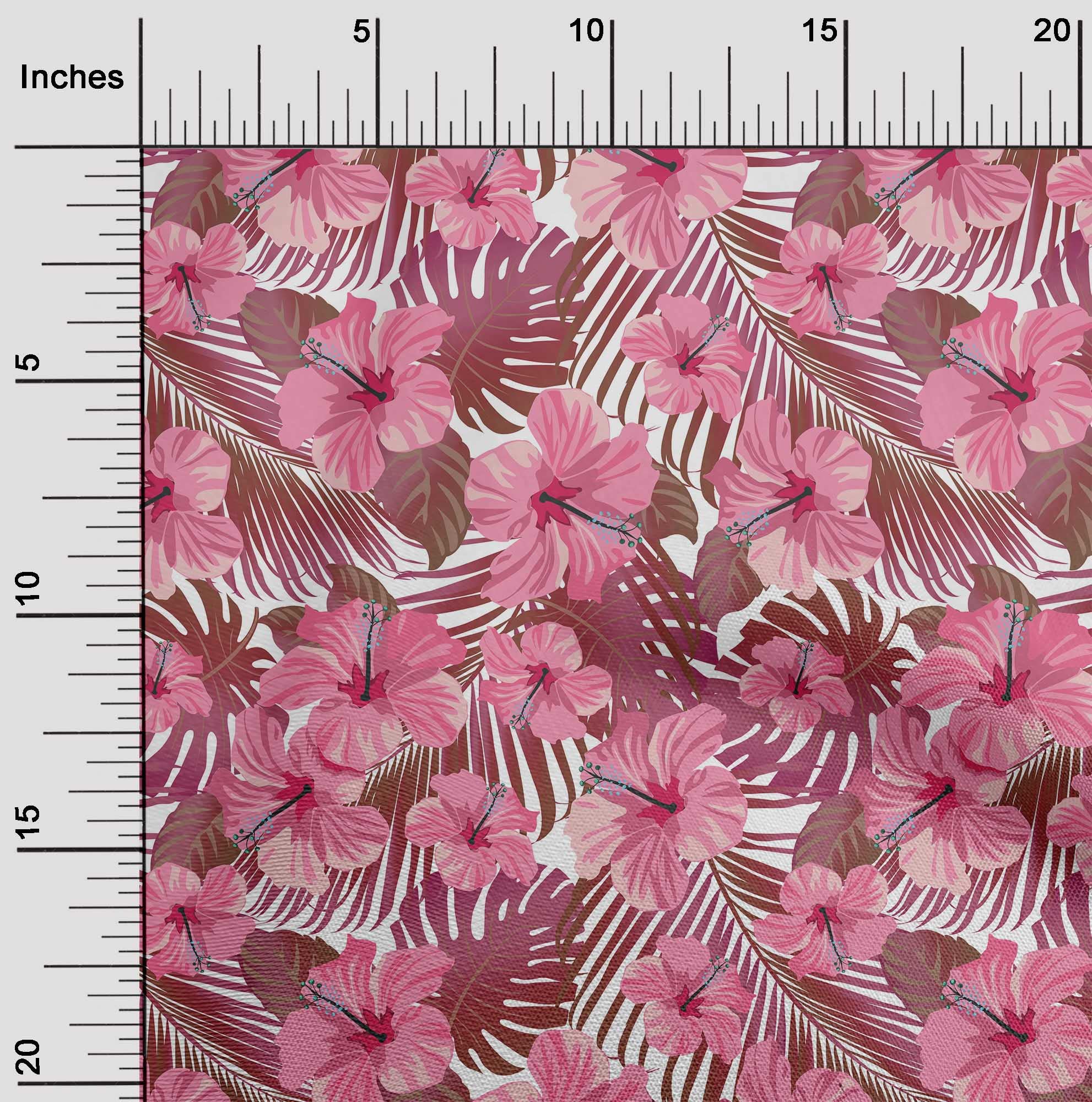 oneOone Viscose Chiffon Pink Fabric - Tropical Floral Print 42