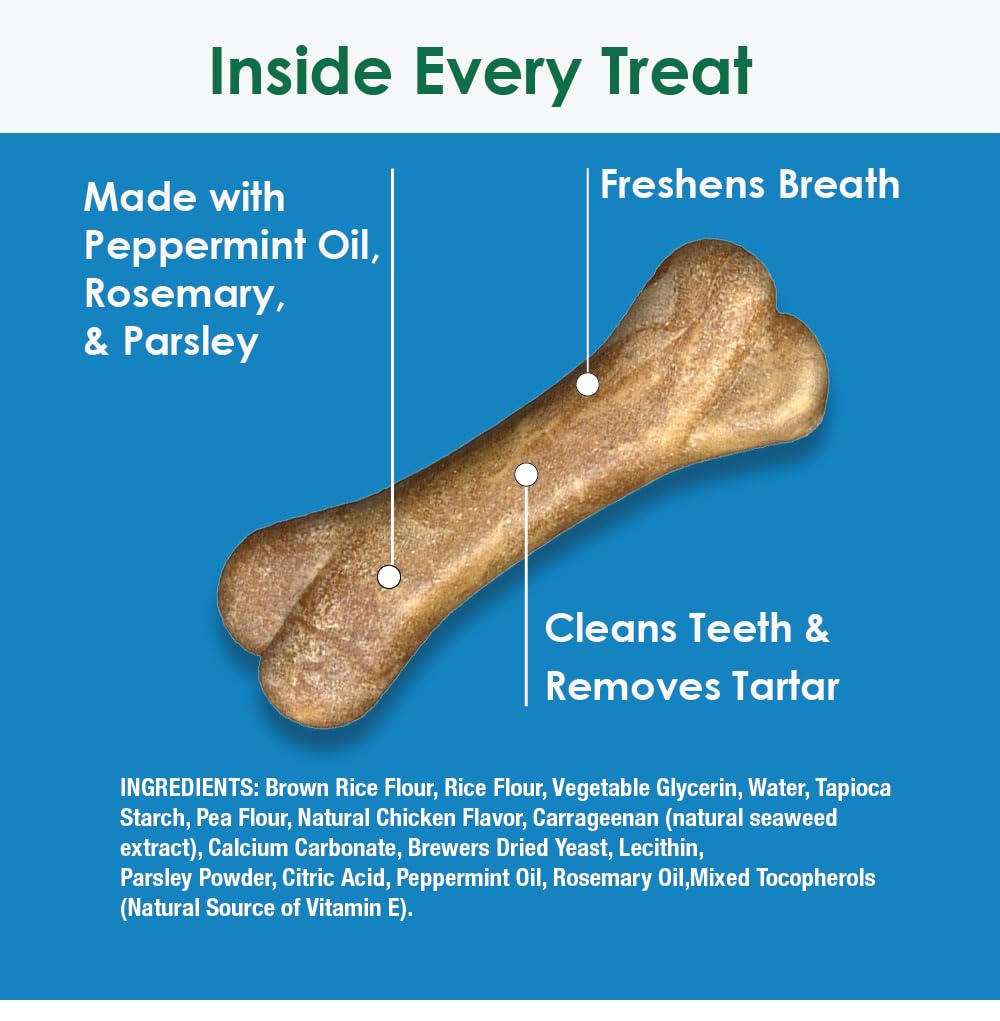 Bonies All-Natural Breath & Dental Formula Dog Treats - Chicken Flavor, Low-Calorie Teeth Cleaning Chews for Fresh Breath (8 Bones, 11.45oz) - Perfect for Daily Oral Care and Training Rewards