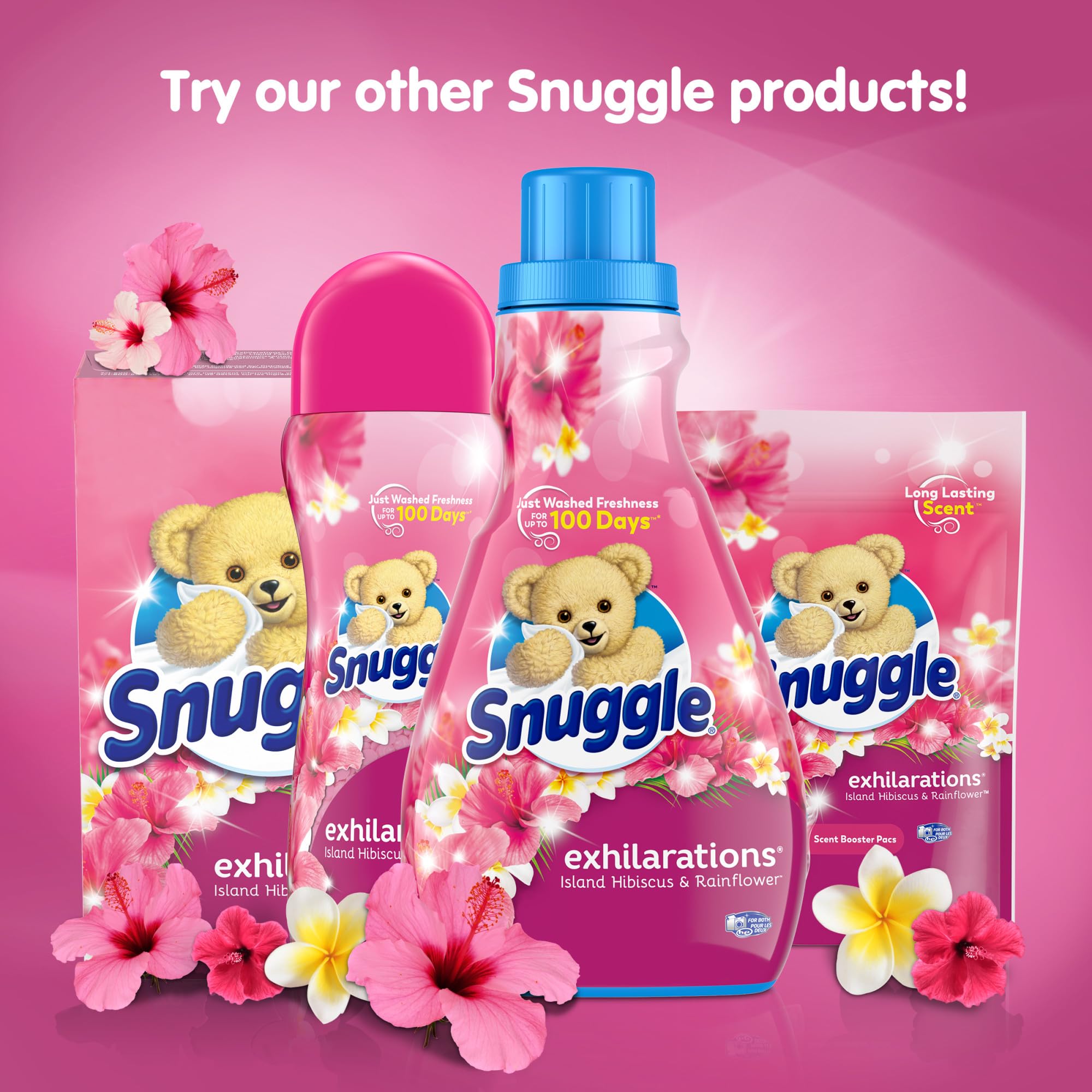 Snuggle Exhilarations Laundry Scent Booster Pacs - Island Hibiscus & Rainflower (56 Count) | Fresh Long-Lasting Fragrance for Clothes | Perfect for Laundry, Bedding & Towels