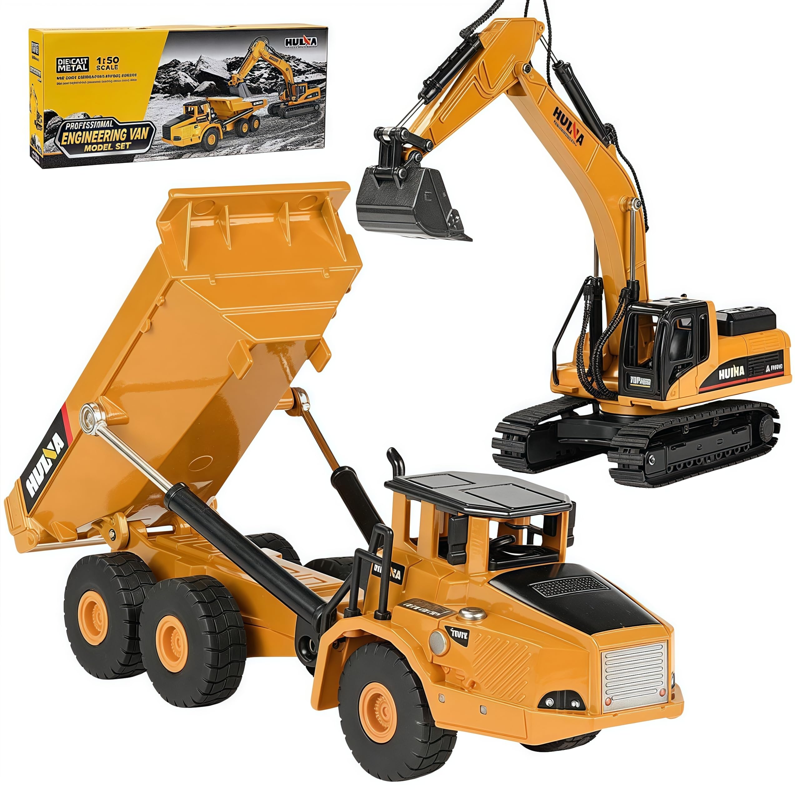 Gemini & Genius Heavy Duty Metal Excavator Toy & Dump Truck Set - Construction Vehicles Playset for Kids Ages 4-8 - Sandbox Toys, Outdoor Play, Birthday Gifts for Boys & Girls | Perfect for Construction Site Roleplay & Sandbox Adventures