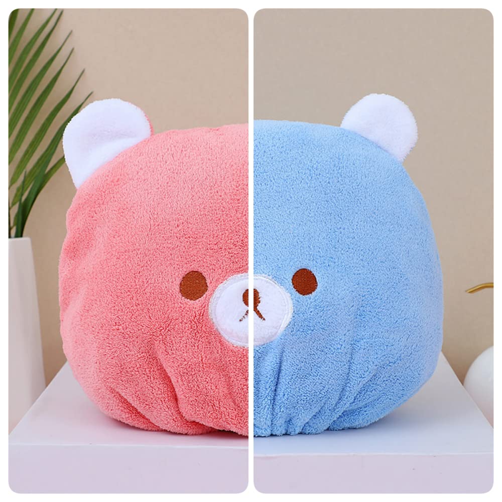 2PCS Soft & Absorbent Bear Hair Towel Wrap - Quick Dry Bath Turban Cap for Women, Girls & Kids - Perfect for Post-Shower, Spa & Home Hair Care