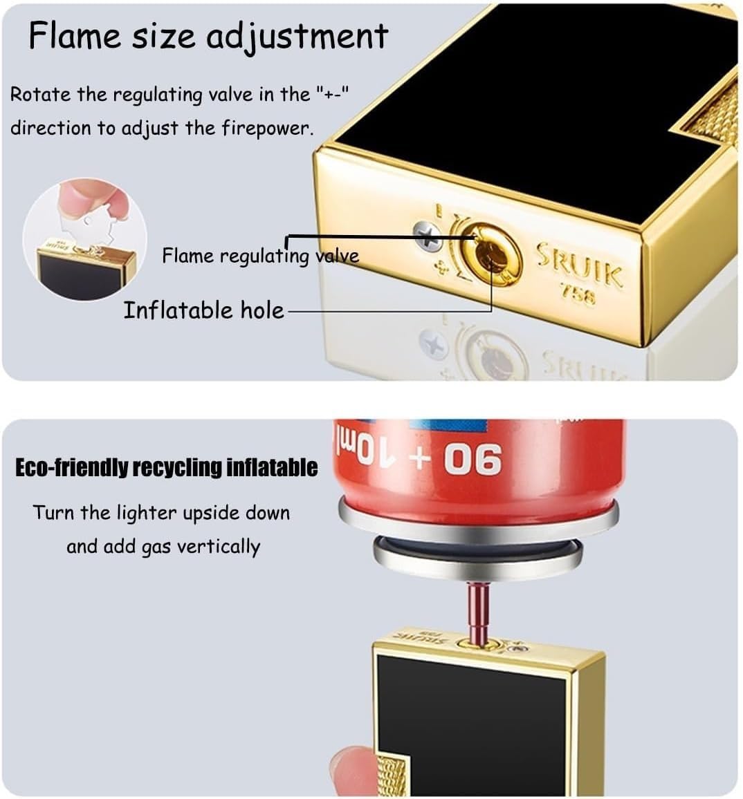 Windproof Dual Flame Butane Lighter - Jet & Soft Flame Adjustable Torch Lighter with Refillable Tank & Metal Body - Perfect for Outdoor Camping, BBQ, Cigars & Gifts for Men (Silver)