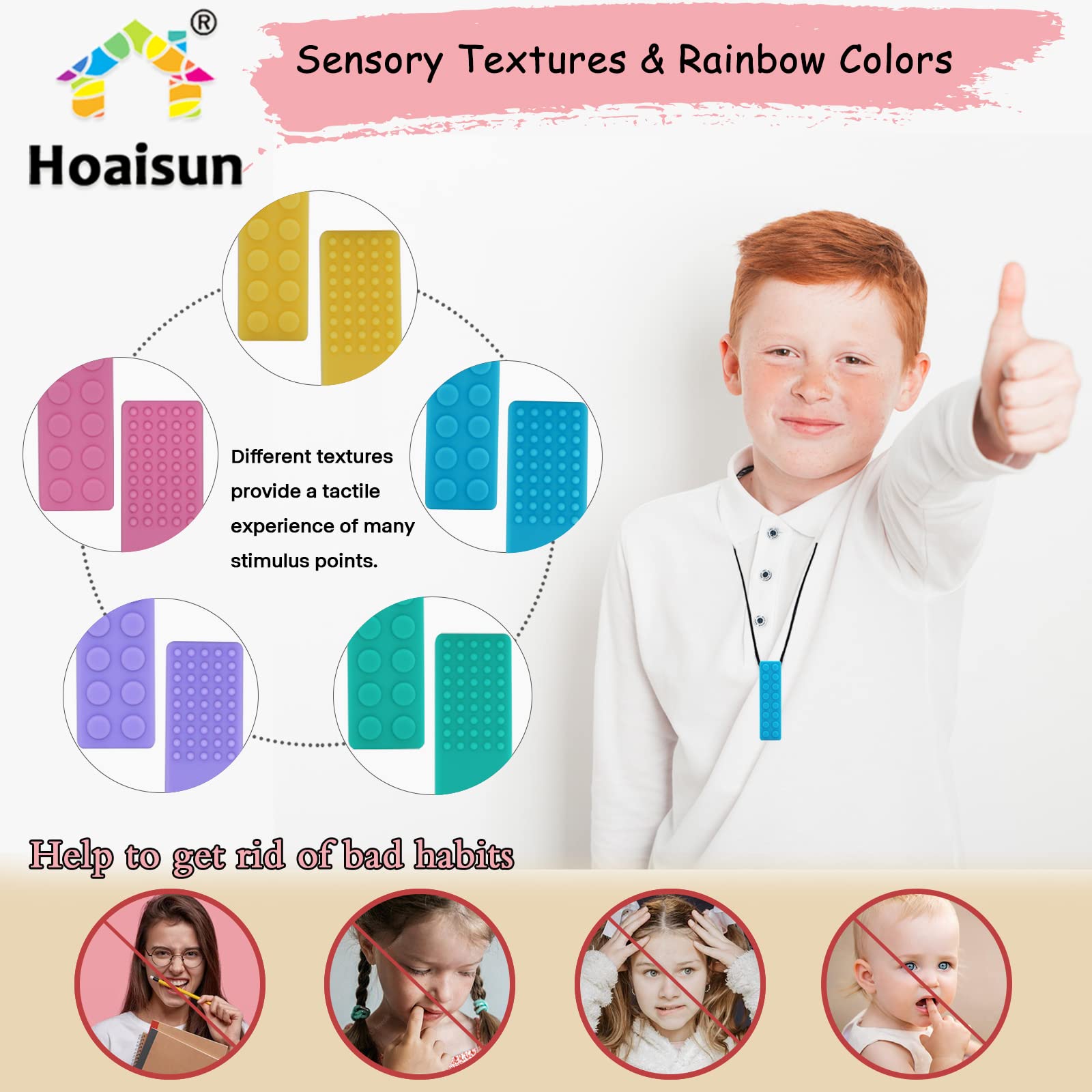 Sensory Chew Necklaces for Kids & Adults - 5 Pack Silicone Chewy Teether Toys for Autism, ADHD, Biting, Teething & Oral Motor Stimulation - Fidget Necklace Bundle for Boys, Girls & Sensory Seekers (Great for School, Travel & Anxiety Relief)
