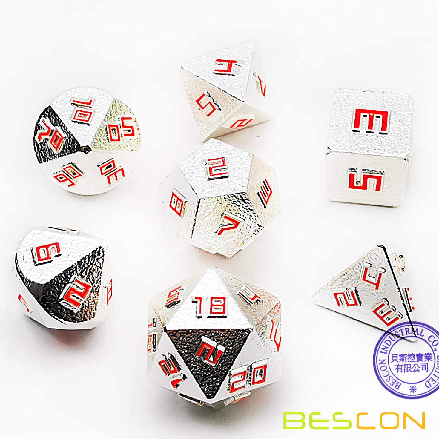 Bescon Silver-Ore Lode Solid Metal Dice Set - Premium Raw Metal Polyhedral D&D RPG 7-Piece Dice Set for Tabletop Gaming, Dungeons & Dragons, Pathfinder & Roleplaying Games