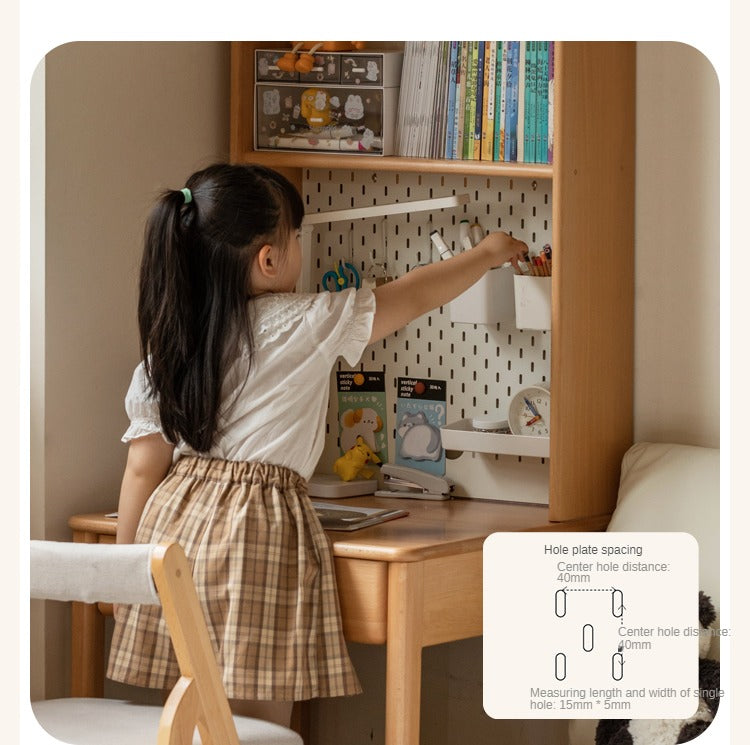 Solid Wood Beech Rubber Children's Study Desk with Bookshelf - Perfect for Kids' Bedroom, Homeschooling & Reading Nook