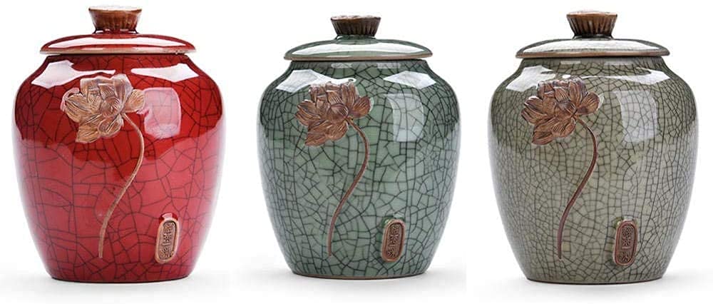 3 Pack Chinese Style Ceramic Tea & Coffee Sugar Jars - Airtight Storage for Coffee, Tea, Herbs & Spices - Perfect for Kitchen, Dining Table & Coffee Station Organization
