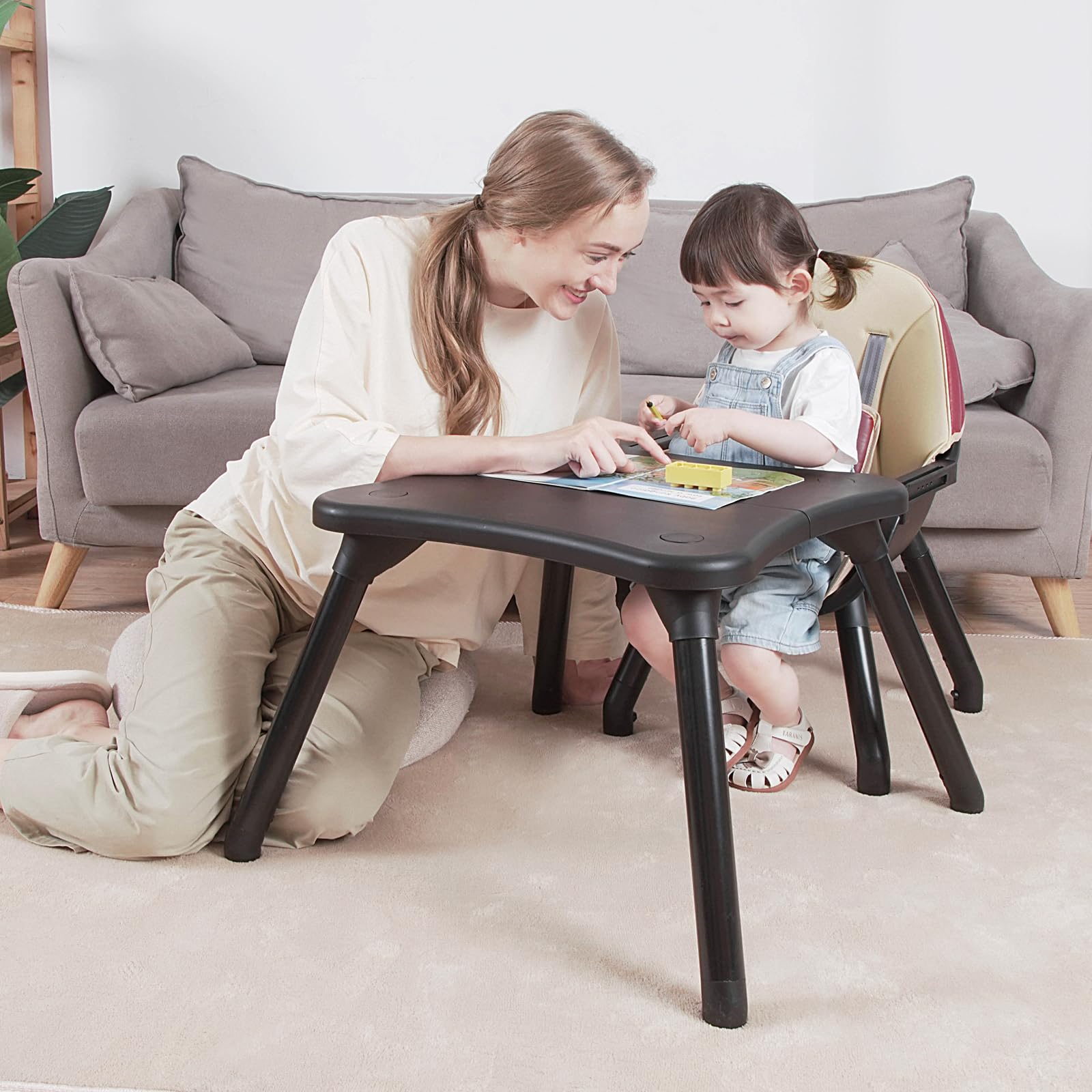 Gofirst 6-in-1 Convertible Baby High Chair with 5-Point Harness - Toddler Booster Seat, Feeding Chair & Table Set - Adjustable 4-Position Removable Tray & PU Cushion - Perfect for Dining, Weaning & Playtime