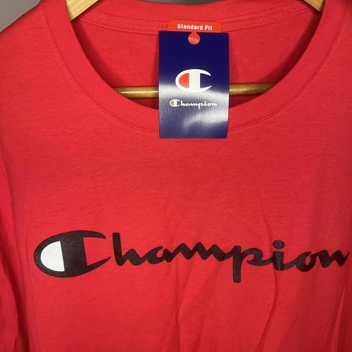 Champion Men's Classic Script T-Shirt - Red, Large (US Size) | Comfortable Cotton Tee for Casual Wear, Gym & Everyday Outfits