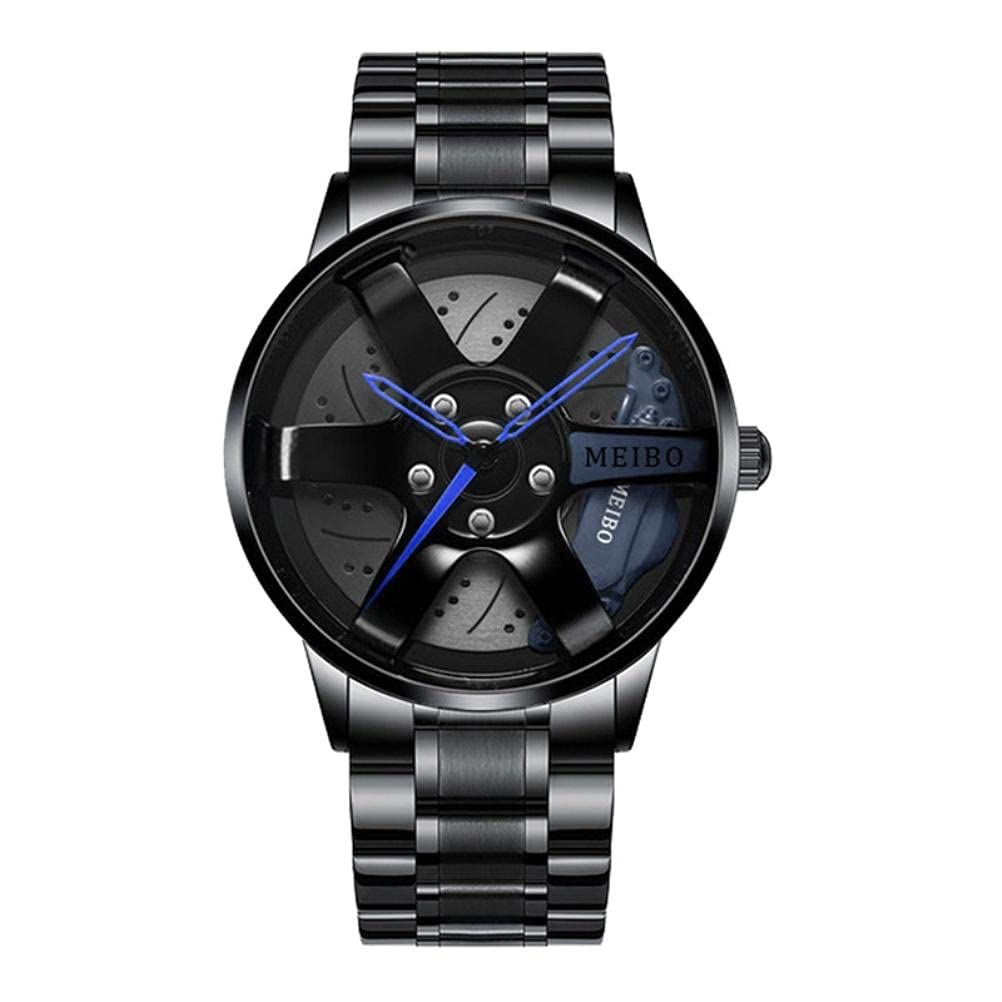 Brteyes Men's Waterproof Sports Watch - 3D Hollow Car Wheel Design Stainless Steel Watch for Running, Swimming & Outdoor Activities | Durable Fitness Tracker for Gym, Hiking & Water Sports