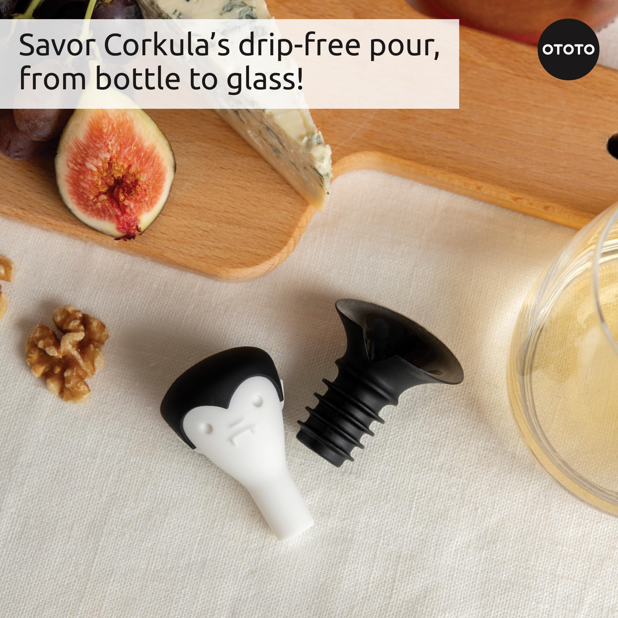 OTOTO Count Corkula Wine Stoppers & Pourer - Halloween Gifts for Wine Lovers, Spooky Wine Bottle Stopper & Pourer Set, Gothic Wine Accessories, Fun Kitchen Gadgets - Perfect for Halloween Parties, Wine Tastings & Gothic Home Decor