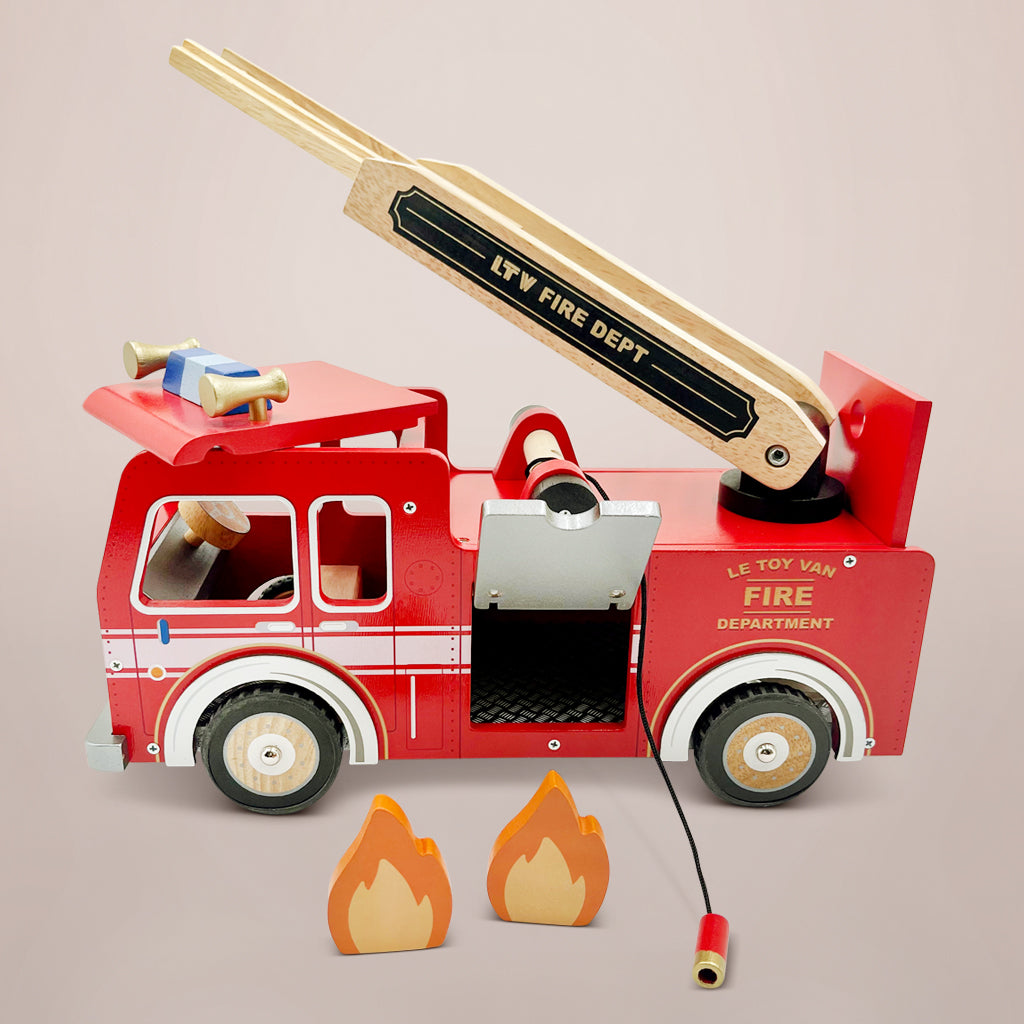Wooden Fire Engine Toy for Kids - Classic Wooden Fire Truck with Moving Wheels - Perfect for Pretend Play, Birthday Gifts & Preschool Learning Activities