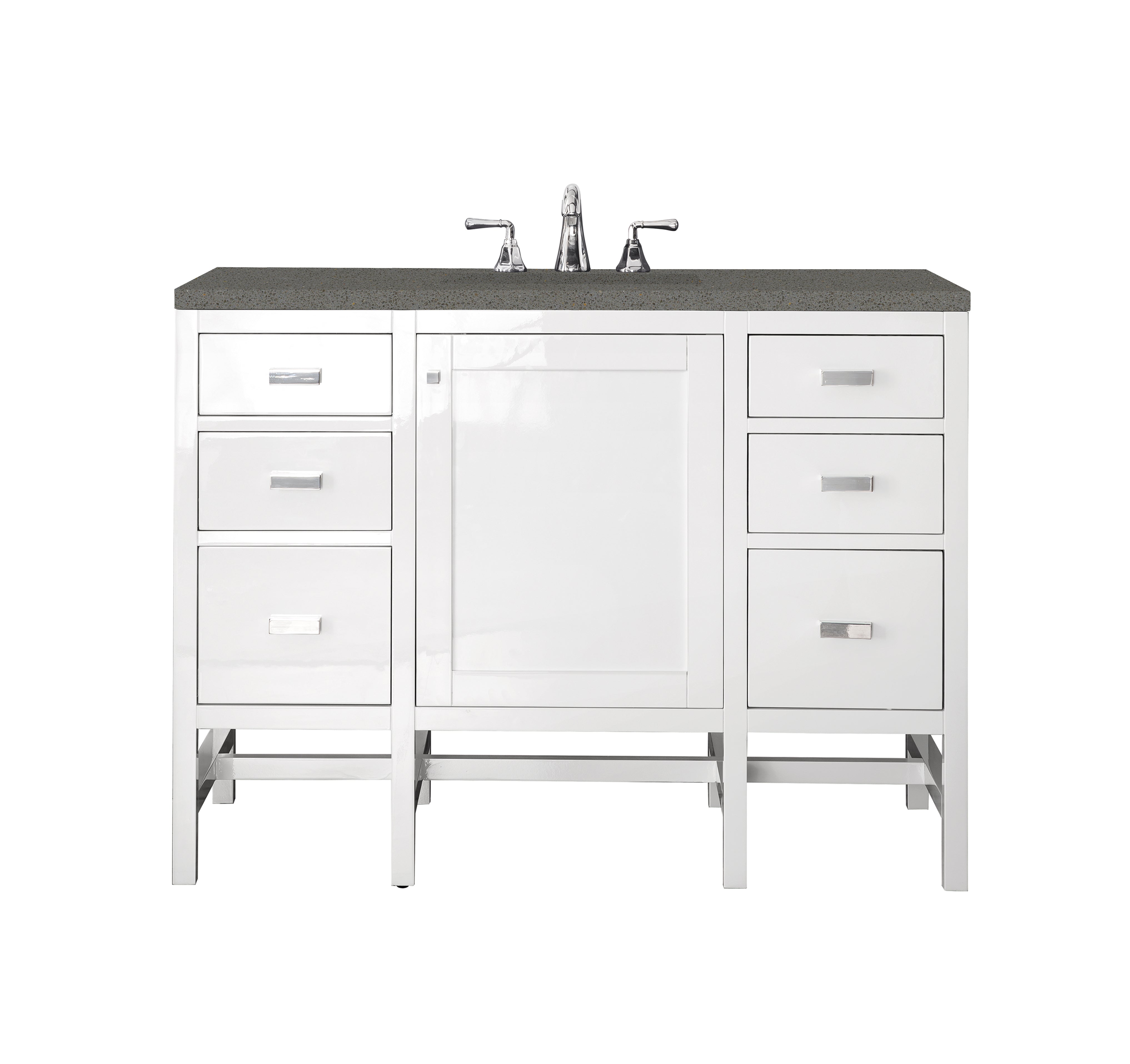 Addison 48 Inch Single Bathroom Vanity Cabinet with 3CM Grey Expo Quartz Countertop - Glossy White Finish for Modern Bathroom Remodel & Home Upgrade
