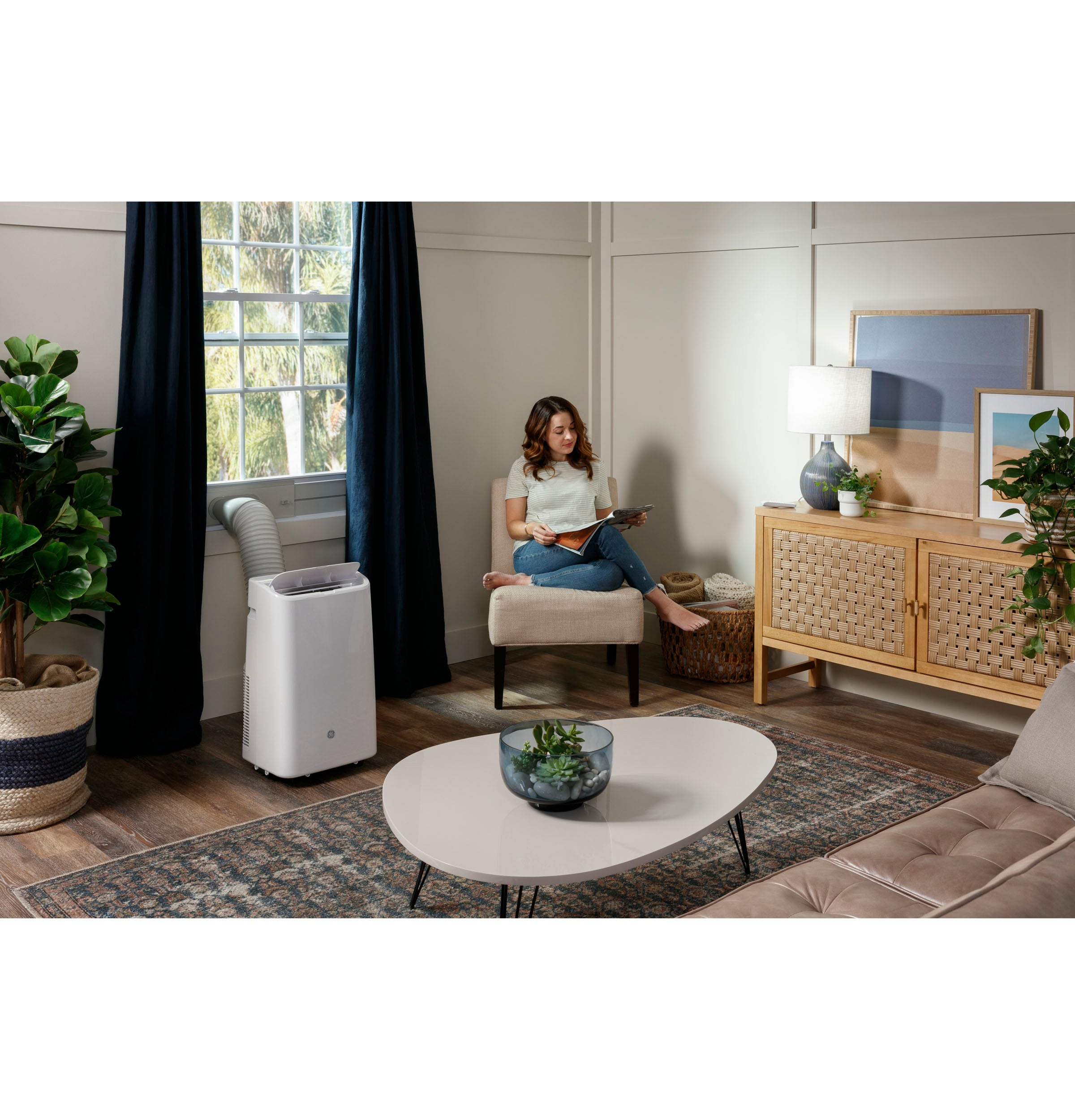 GE 8,000 BTU 115V 3-in-1 Portable Air Conditioner with WiFi - Cools Medium Rooms Up to 350 Sq.Ft - White (APWD08JAWW) - Perfect for Bedrooms, Offices & Small Apartments