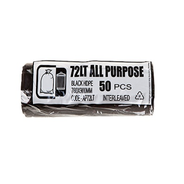 Heavy Duty 72Lt Black Trash Bags Rolls - All Purpose Large Garbage Bags for Kitchen, Office, and Outdoor Use