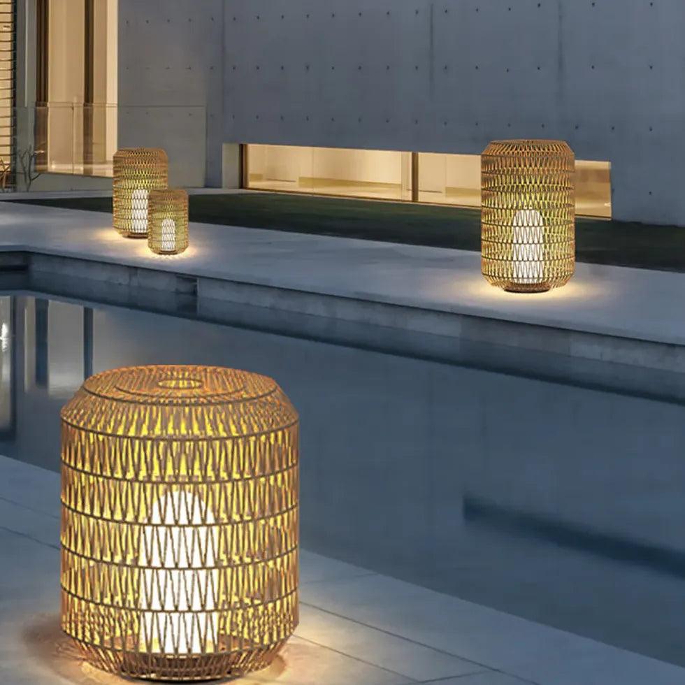 Handwoven Rattan Floor Lamp with LED Bulb - Modern Boho Indoor/Outdoor Lighting for Patio, Garden, and Living Room Decor