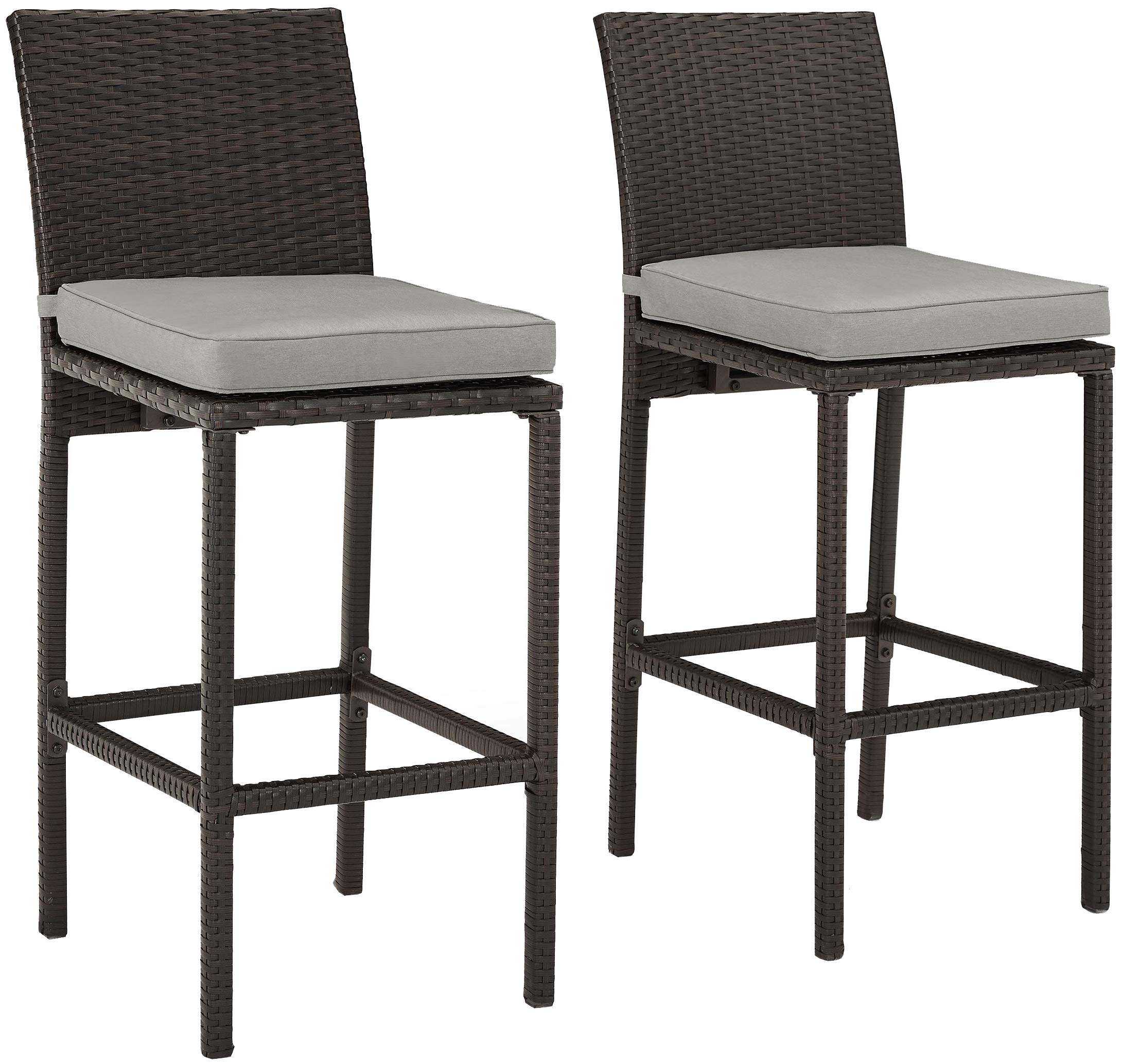 Crosley Furniture Palm Harbor Wicker Outdoor Bar Stools Set of 2 - Brown with Gray Cushion - Patio, Backyard & Balcony Bar Stools for Outdoor Entertaining & Dining