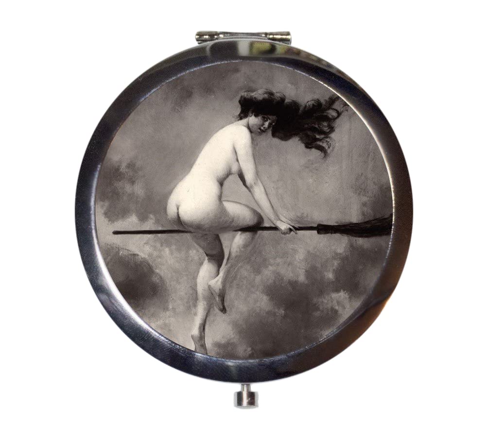 Victorian Style Witch Compact Mirror - Vintage Edwardian Makeup Pocket Mirror for Cosmetics & Travel | Perfect for Halloween, Gothic Fashion & Witchcraft Enthusiasts
