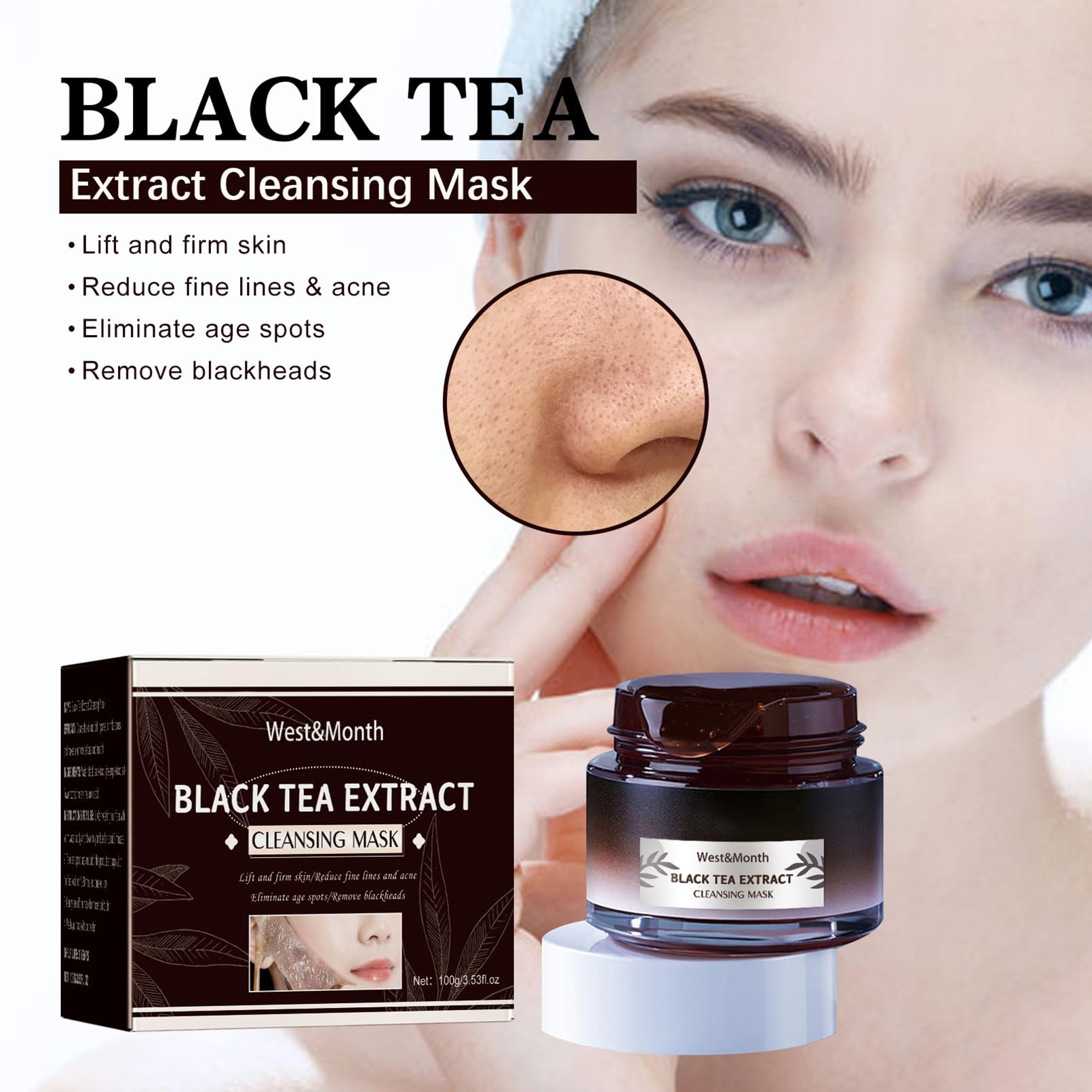Lisade Black Tea Peel Off Face Mask - Black Tea Extract Skincare, Deep Cleansing & Firming for Blackhead Removal - Perfect for Detox & Glowing Skin at Home Spa