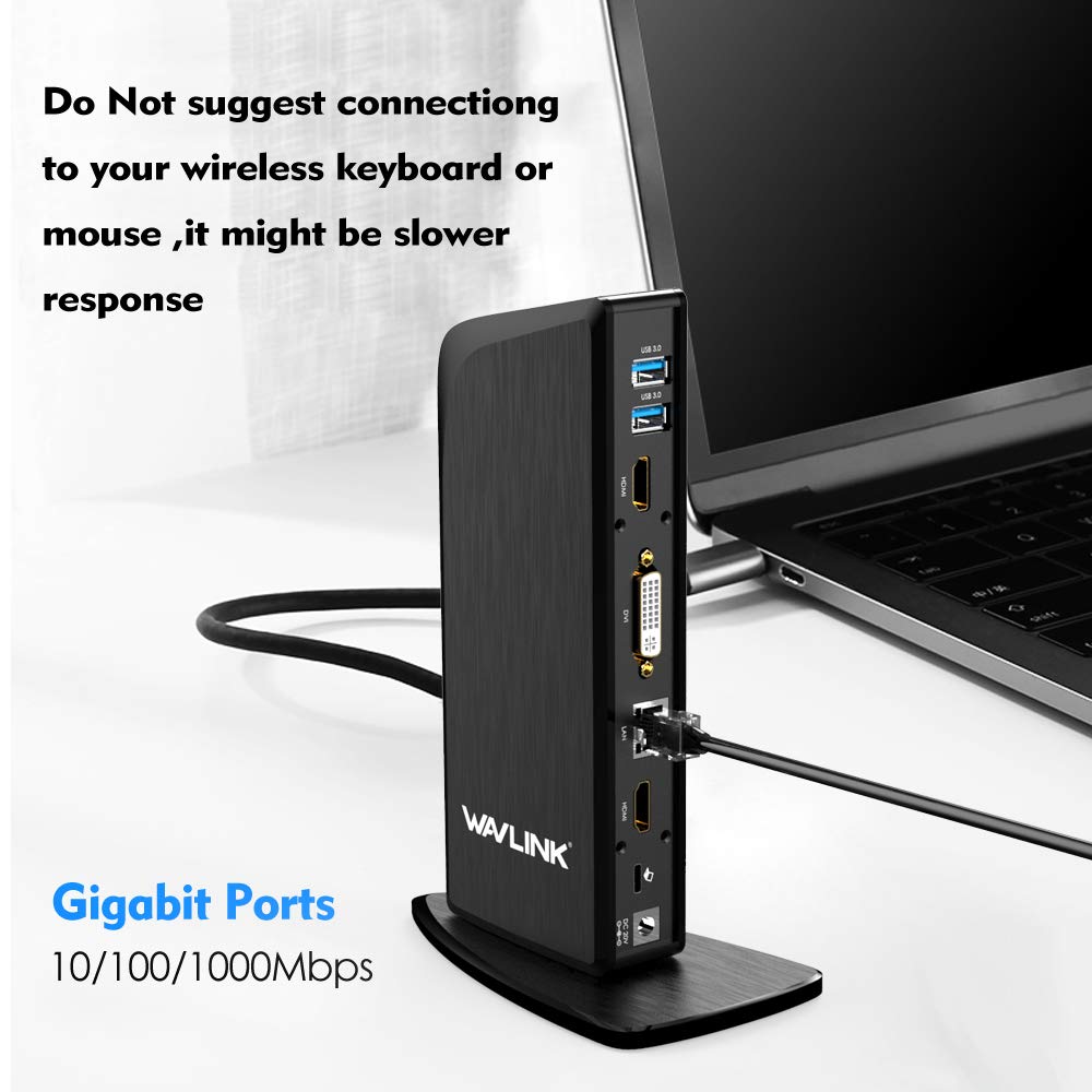 WAVLINK USB C Laptop Docking Station Triple Monitor Display - 60W Power Delivery, 2 HDMI & 1 DVI/VGA Ports, 5 USB 3.0 Ports - Perfect for Home Office, Gaming & Multi-Tasking Workspaces