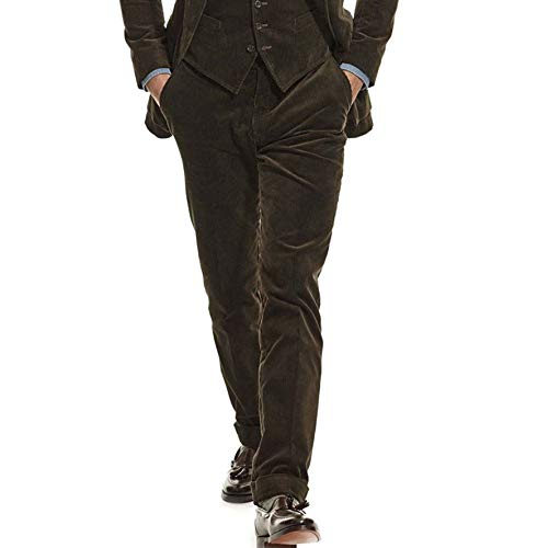 Men's 3-Piece Slim Fit Corduroy Suit Set - Dark Chocolate Brown Tuxedo Jacket, Vest & Pants for Prom, Wedding & Formal Events