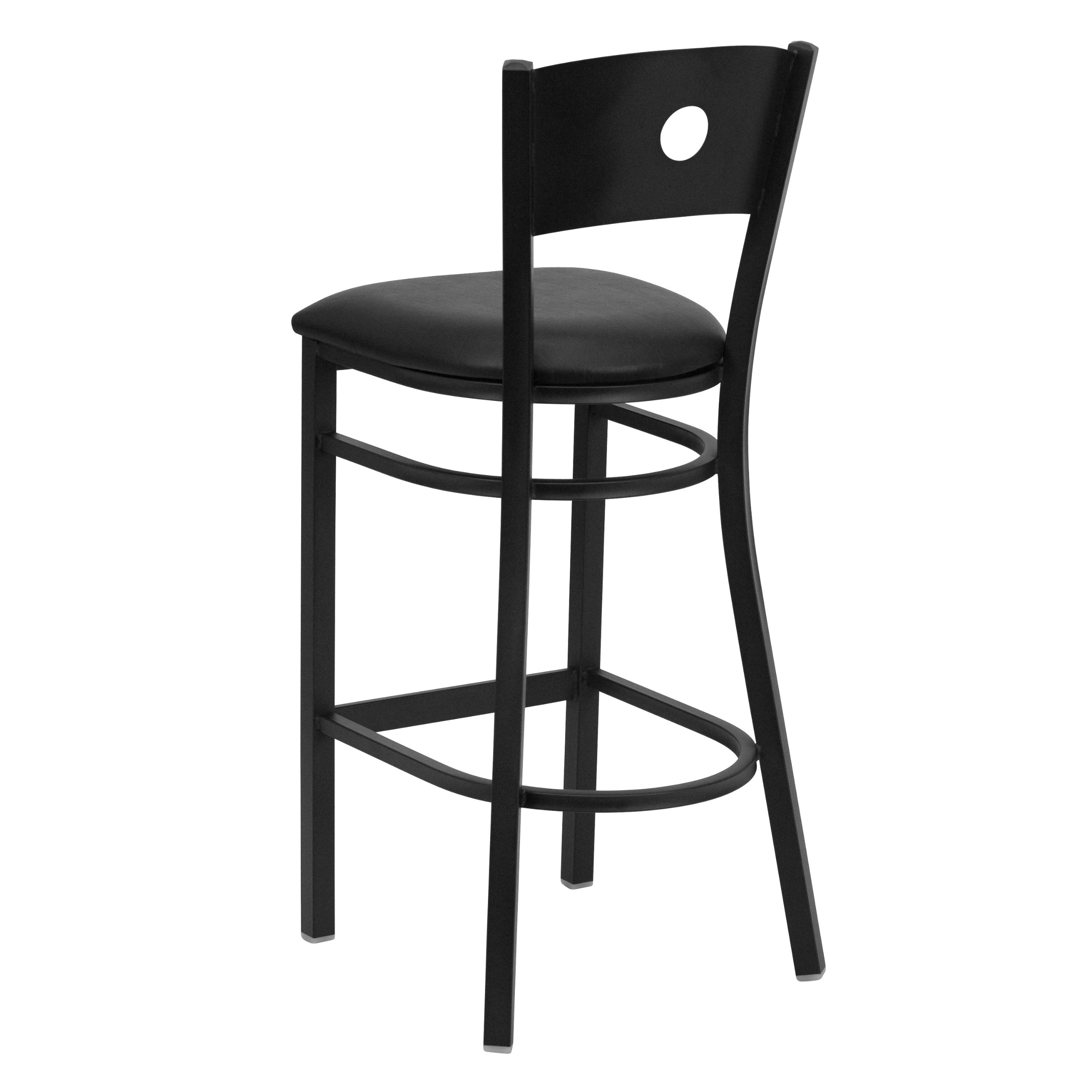 EMMA + OLIVER Black Metal Bar Stool with Circle Back & Vinyl Seat - Modern Kitchen Counter Stool for Dining Room, Bar, or Breakfast Nook