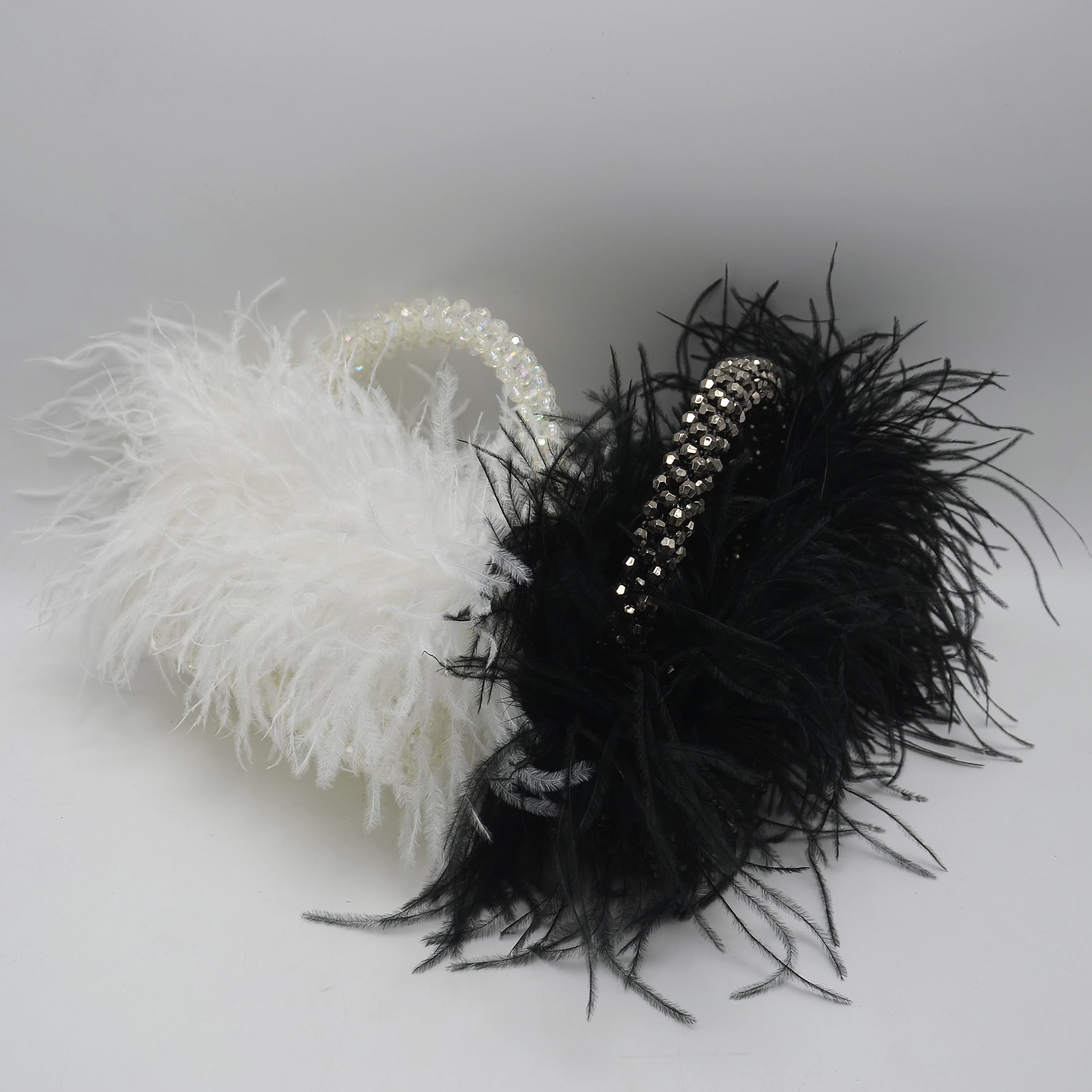 Miuco Real Natural Ostrich Feather Beaded Handbag for Women - Handmade Evening Clutch Purse | Perfect for Parties, Weddings & Special Occasions