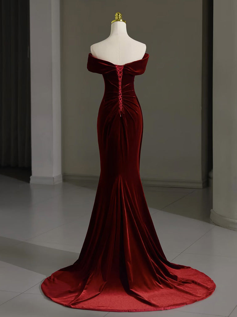 Elegant Mermaid Velvet Burgundy Long Prom Dress for Women - Formal Evening Gown for Homecoming, Ball, Wedding & Special Occasions