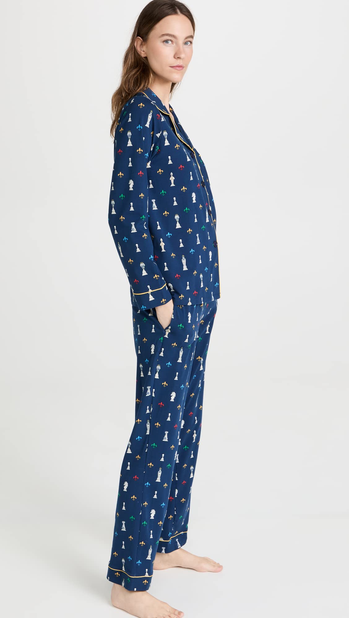BedHead Pajamas Women's Classic Notch Collar PJ Set - Soft Cotton Sleepwear, Checkmate Blue Print, Size S - Cozy Loungewear for Relaxing at Home & Sleepovers