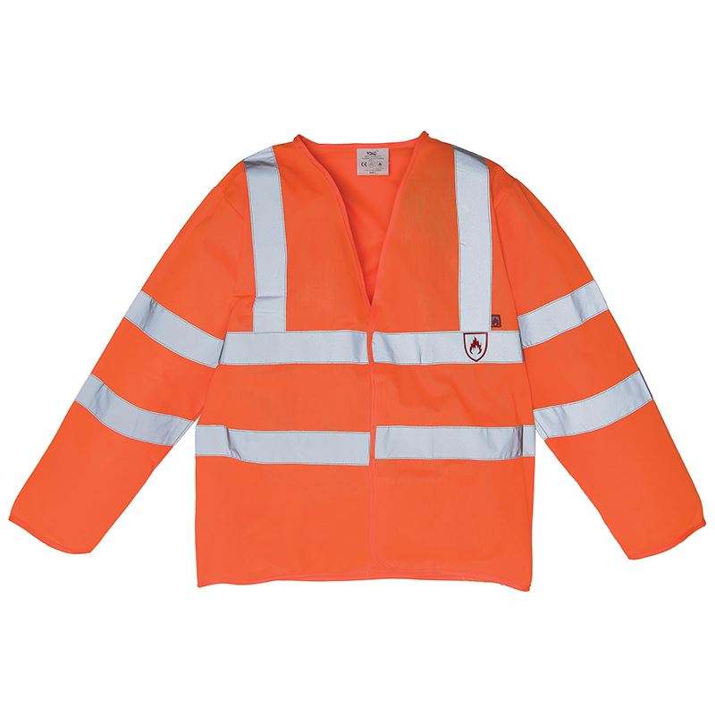 YK017 Flame Retardant High Visibility Long Sleeve Safety Vest (HVJ200FR) - Ideal for Construction, Road Work & Emergency Response Teams