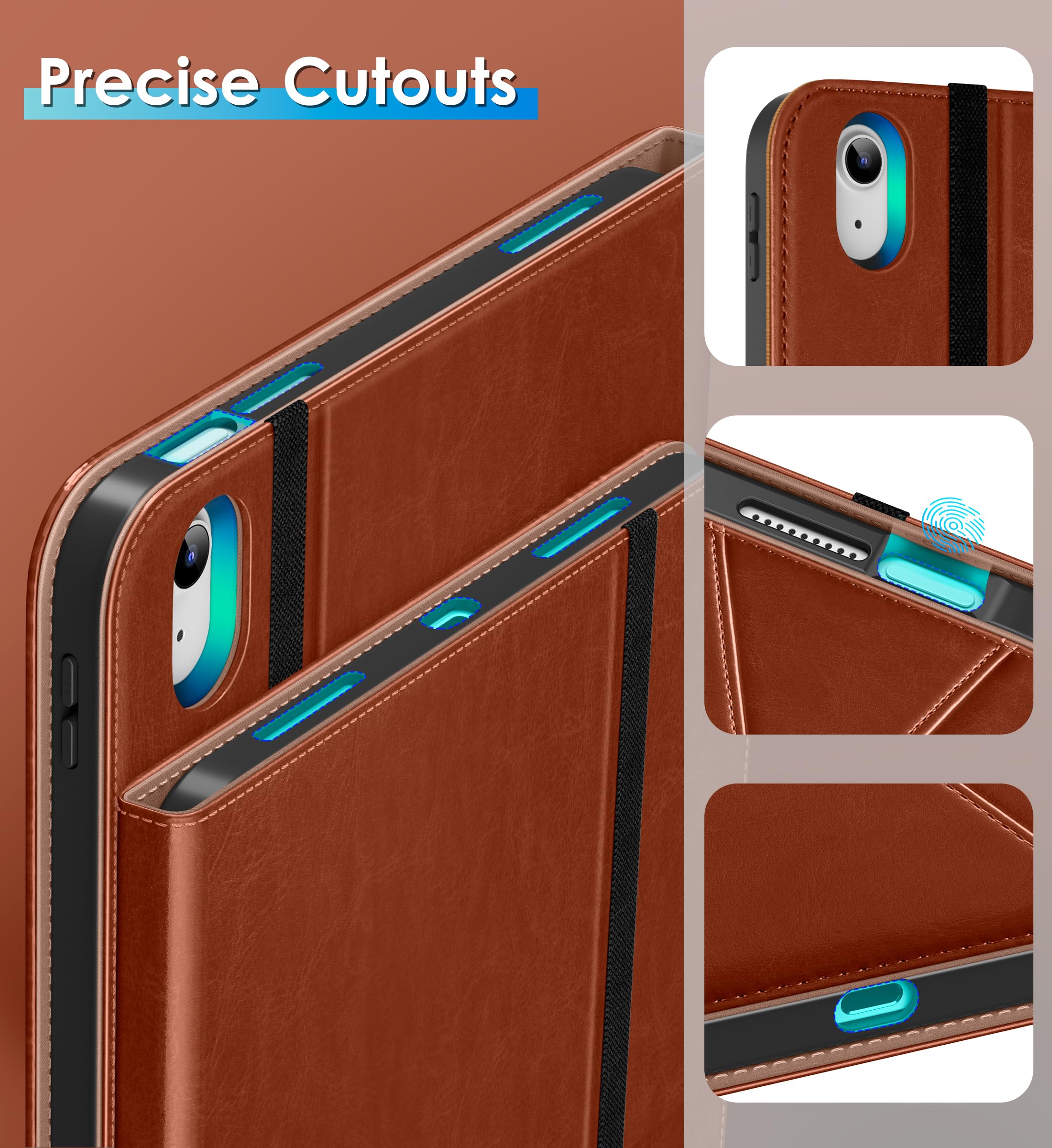 DTTO 360° Rotating Leather Case for iPad 11th Gen (2025) & 10th Gen (2022) - Premium Folio Stand Cover with Apple Pencil Holder, Brown - Perfect for Work, Study & Travel